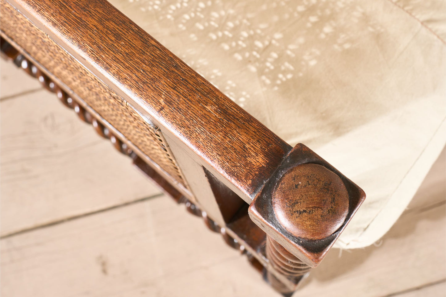 Pair of c.1920 barley twist mahogany rattan lounge chairs