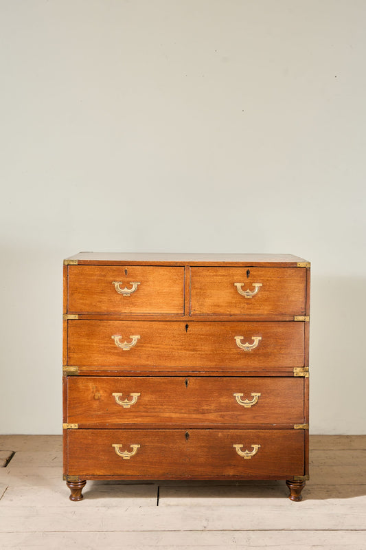 19th century solid teak Anglo-Indian campaign chest of drawers