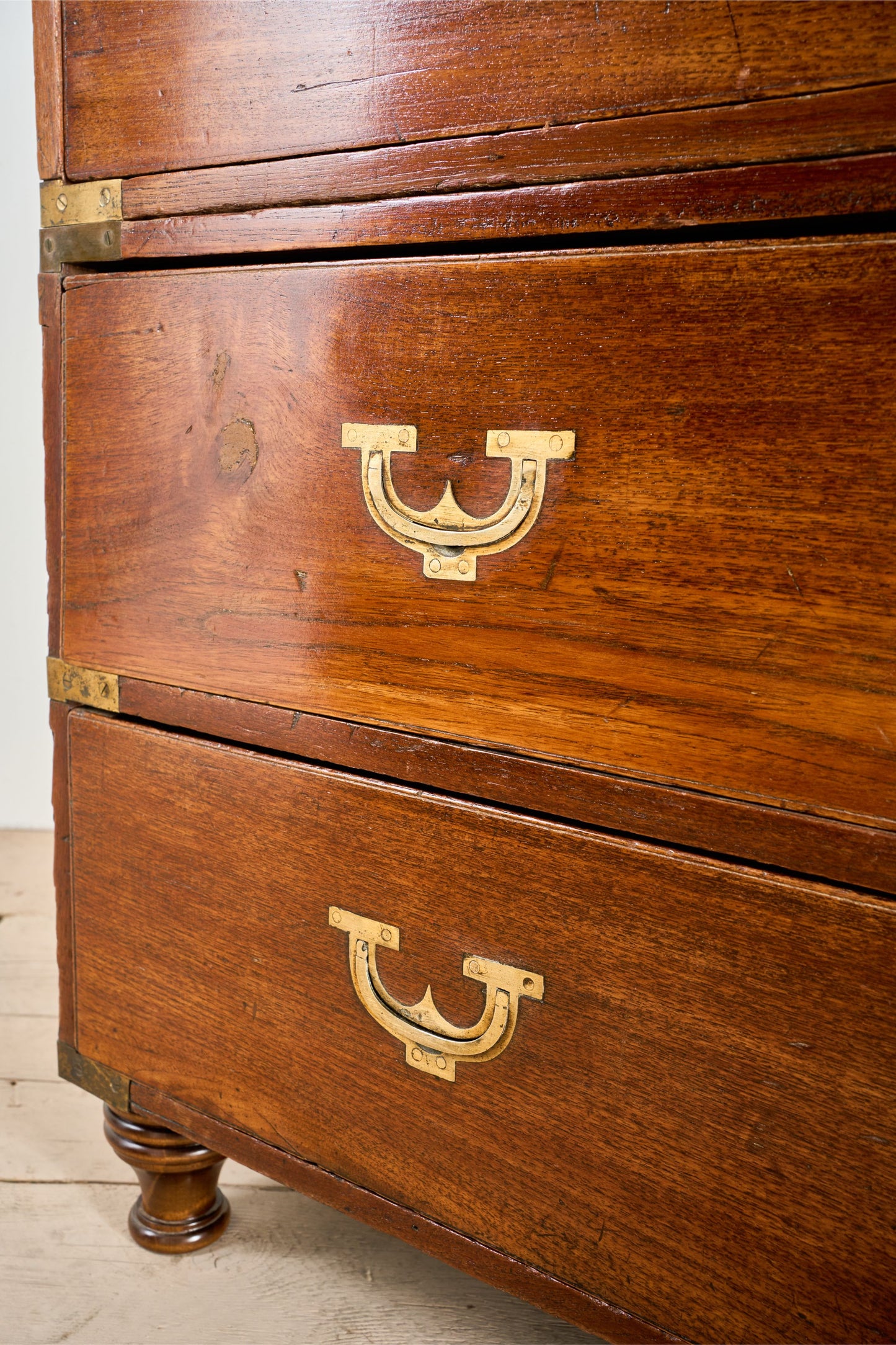19th century solid teak Anglo-Indian campaign chest of drawers