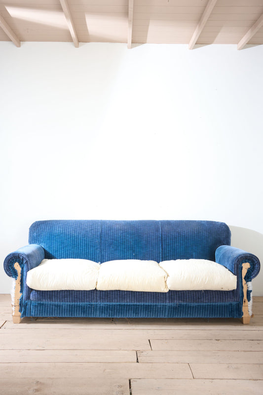 Large traditionally made 20th century country house sofa - blue cord