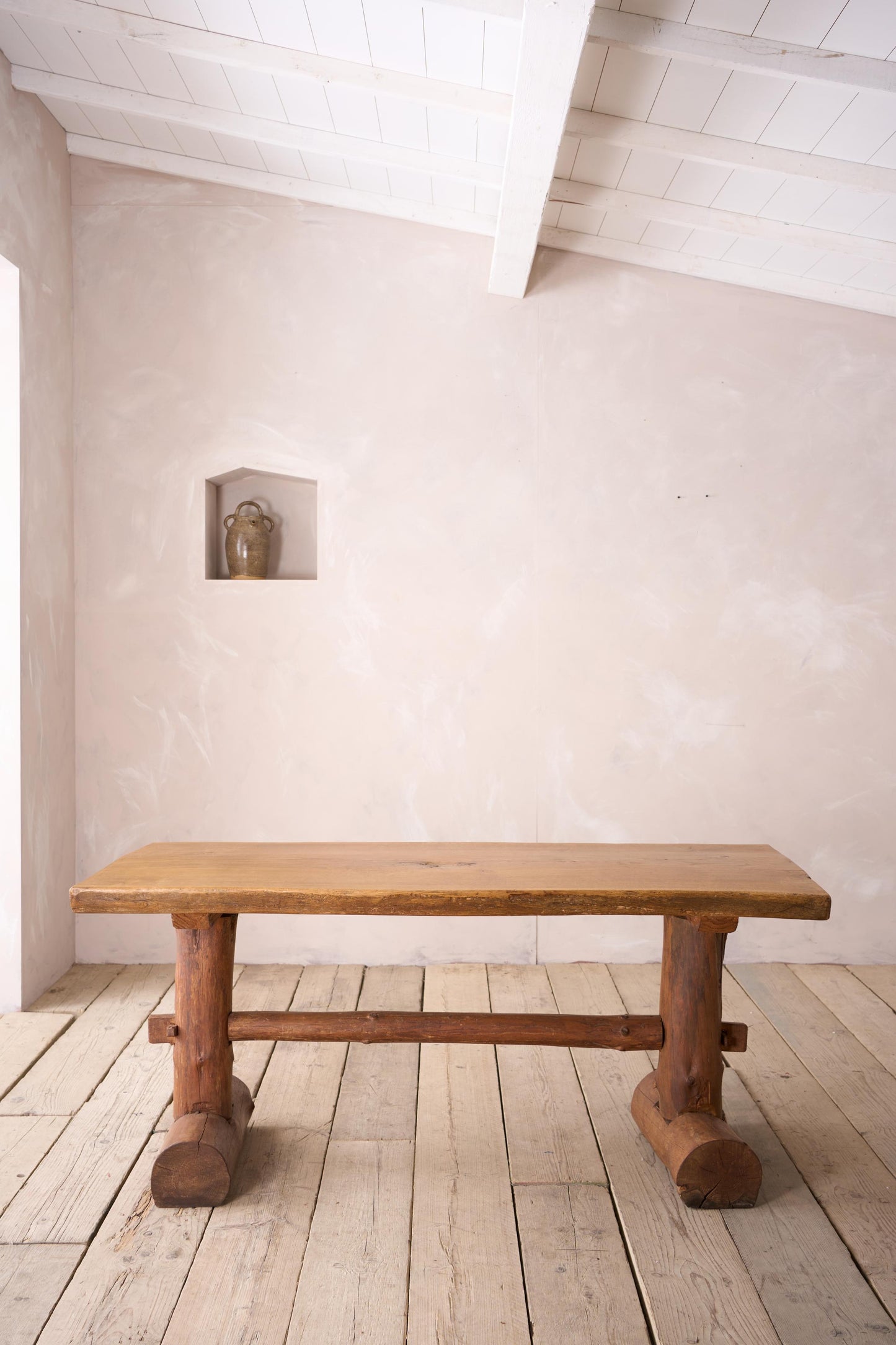 20th century Naturalistic oak slab console table