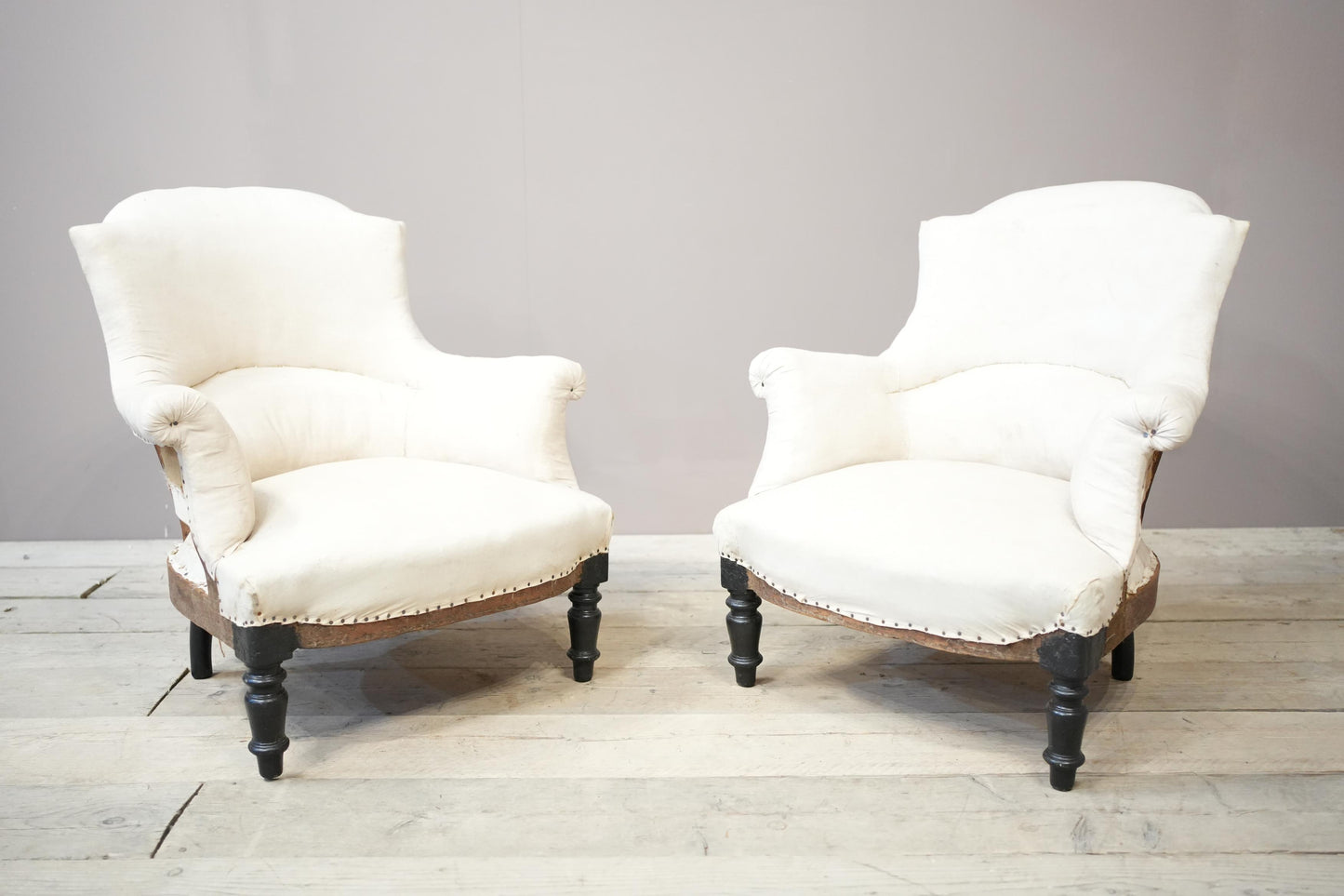 Pair of Napoleon III plain shield back armchairs