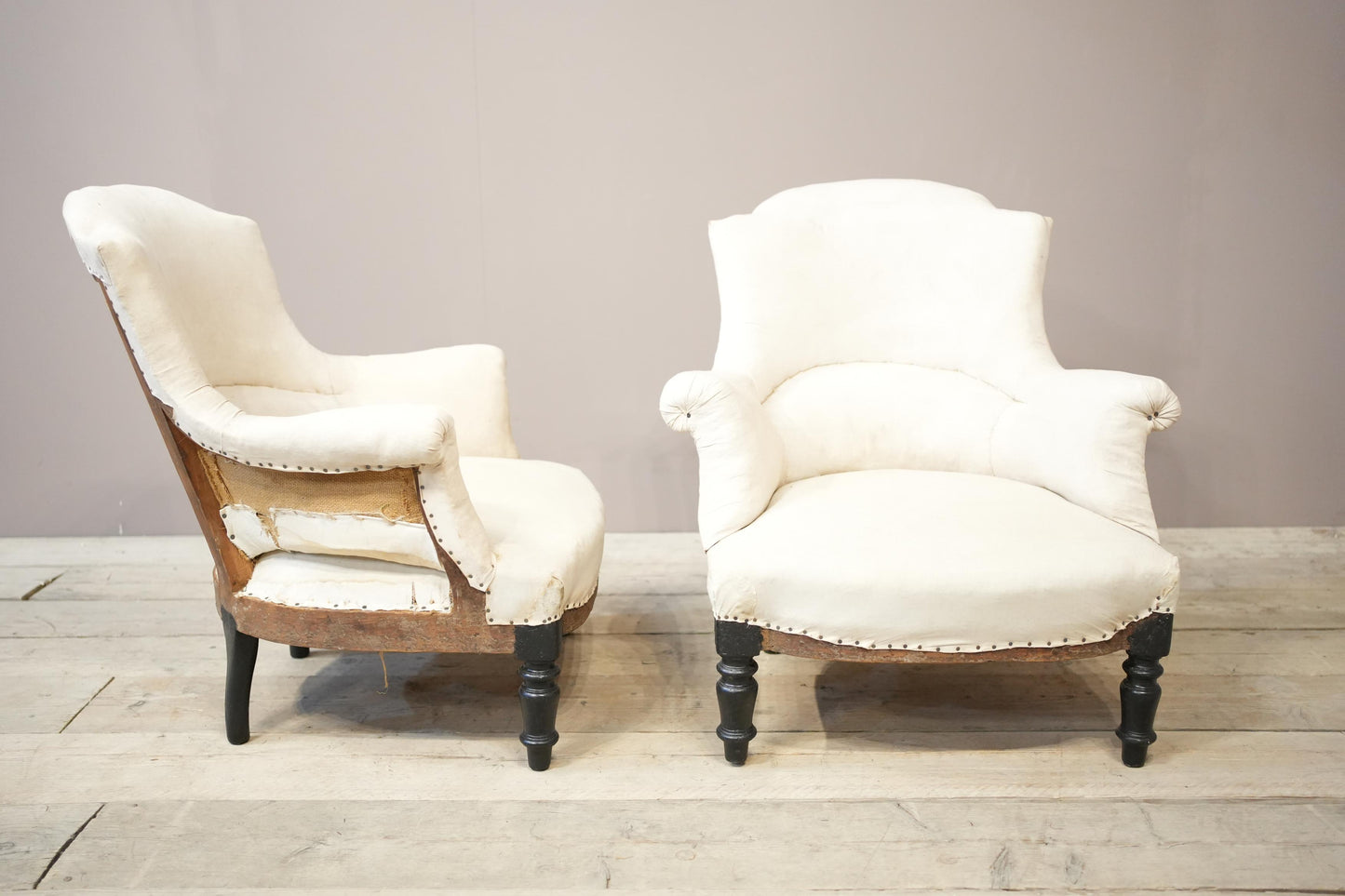 Pair of Napoleon III plain shield back armchairs