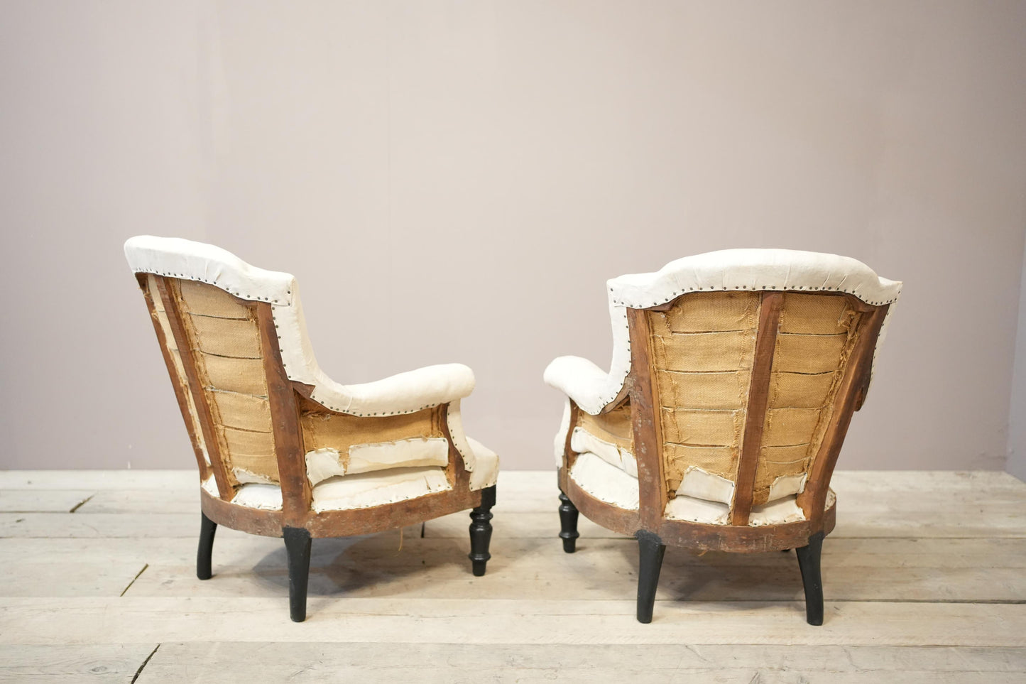 Pair of Napoleon III plain shield back armchairs