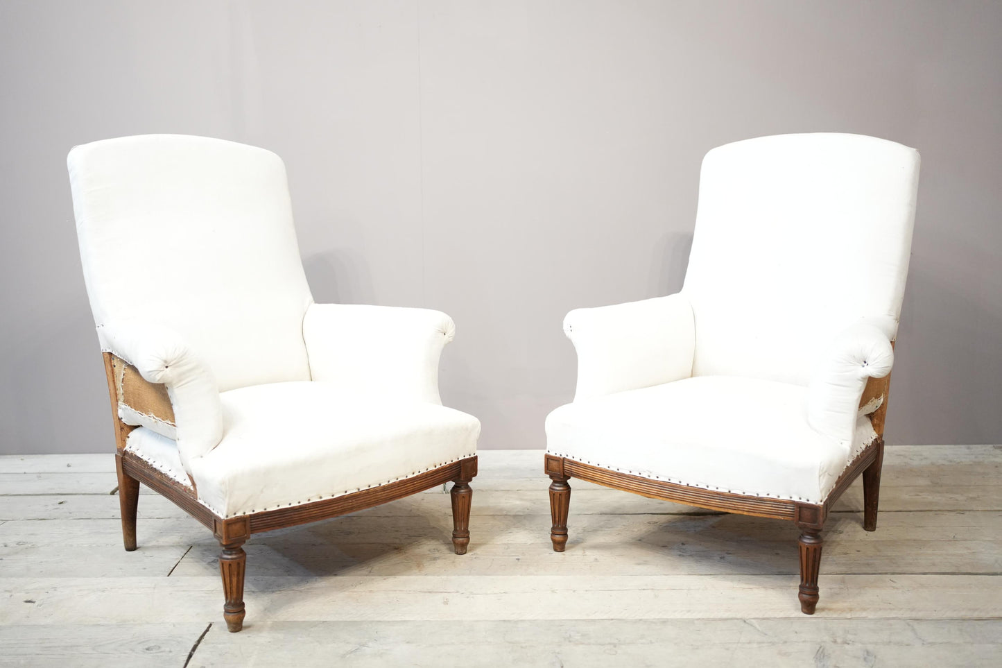 Pair of 19th century square back armchairs with carved frame