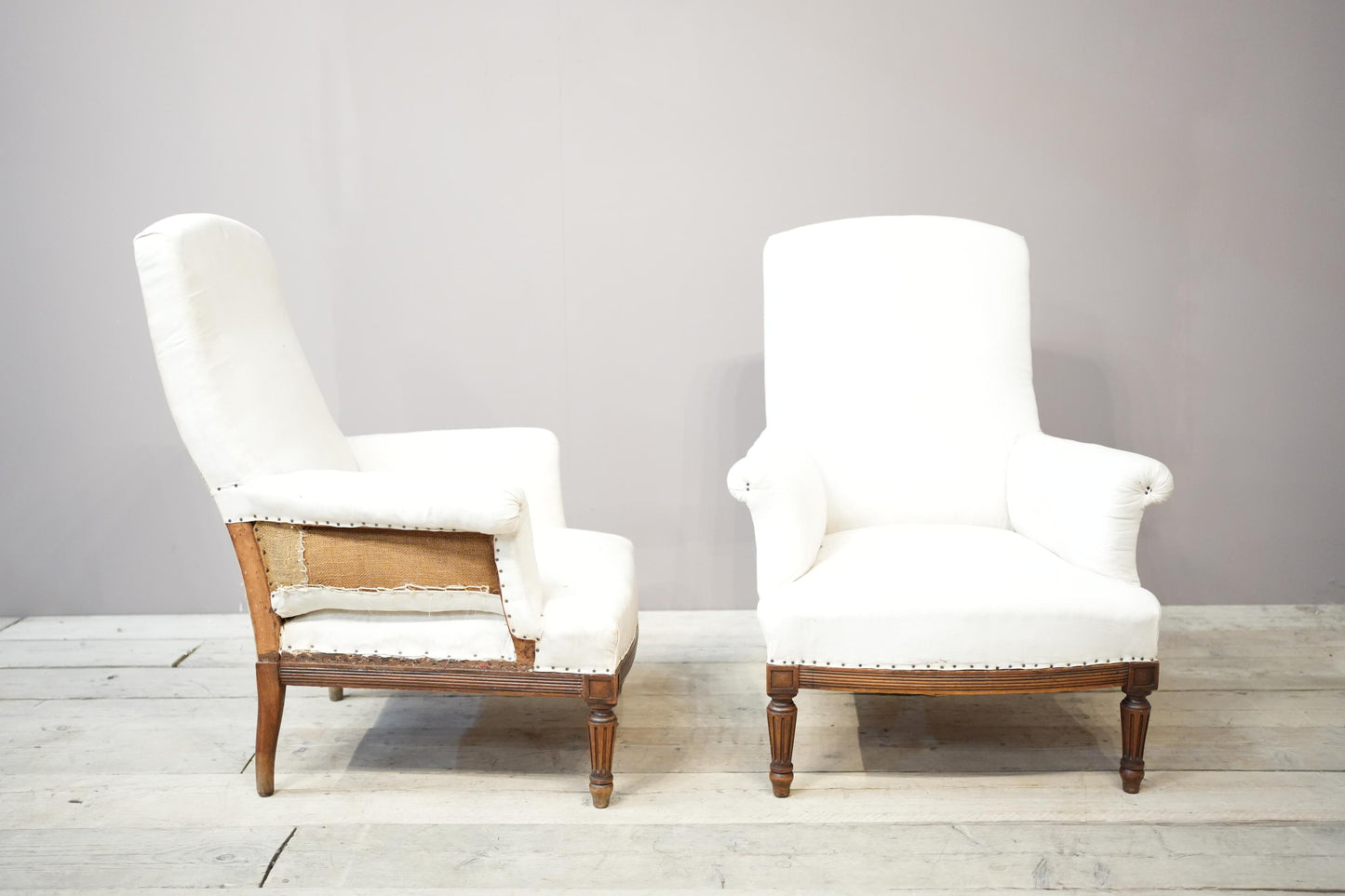 Pair of 19th century square back armchairs with carved frame