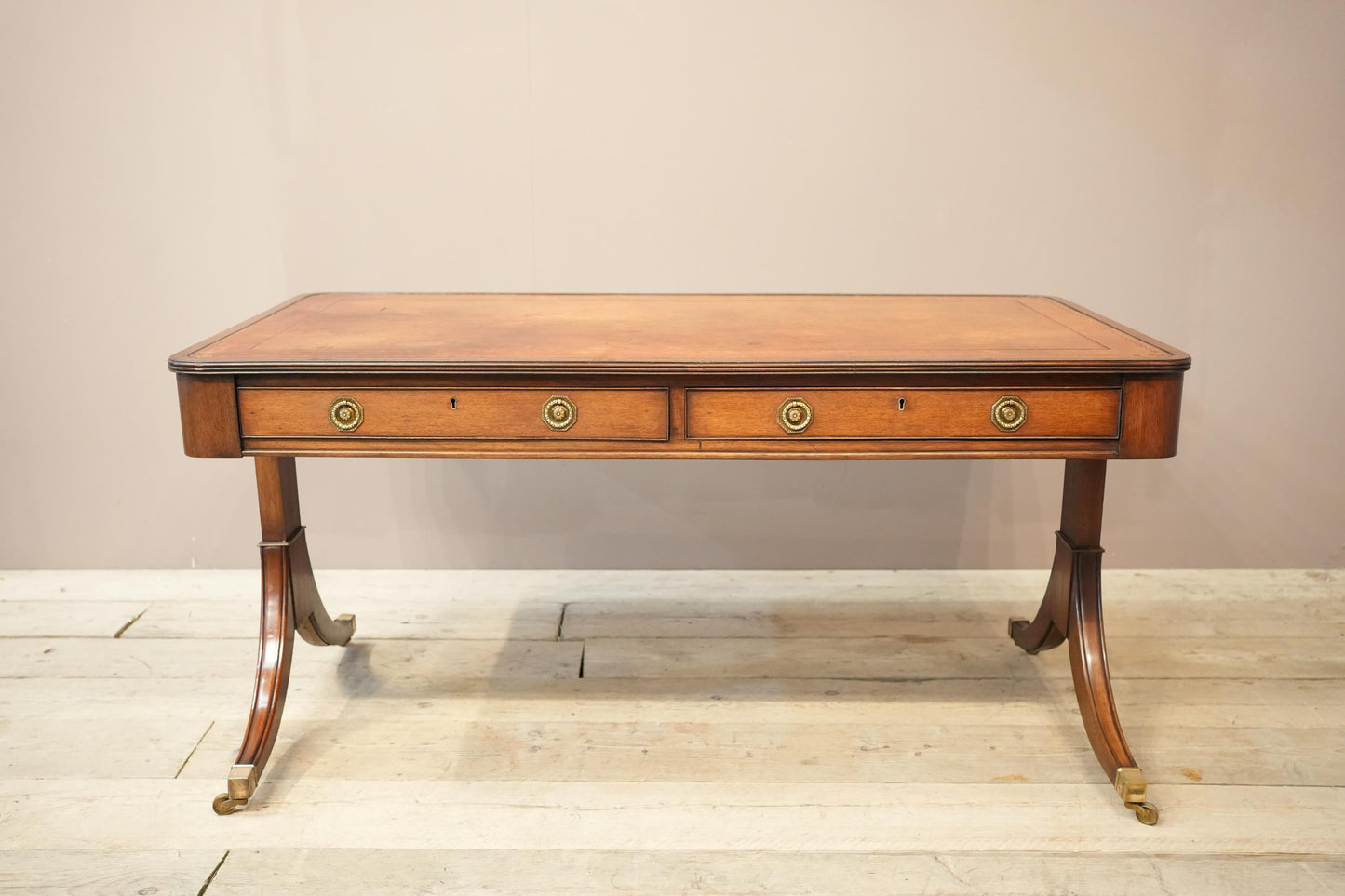 c.1920's Georgian style mahogany and tan leather desk