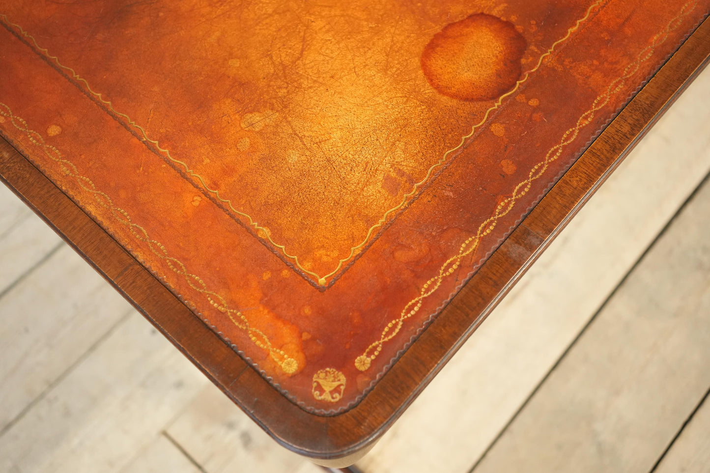 c.1920's Georgian style mahogany and tan leather desk