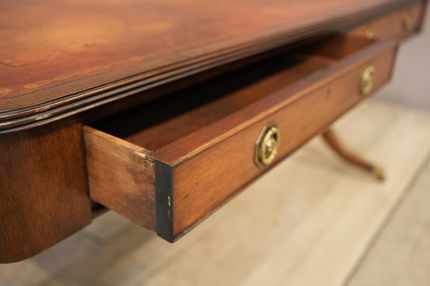 c.1920's Georgian style mahogany and tan leather desk