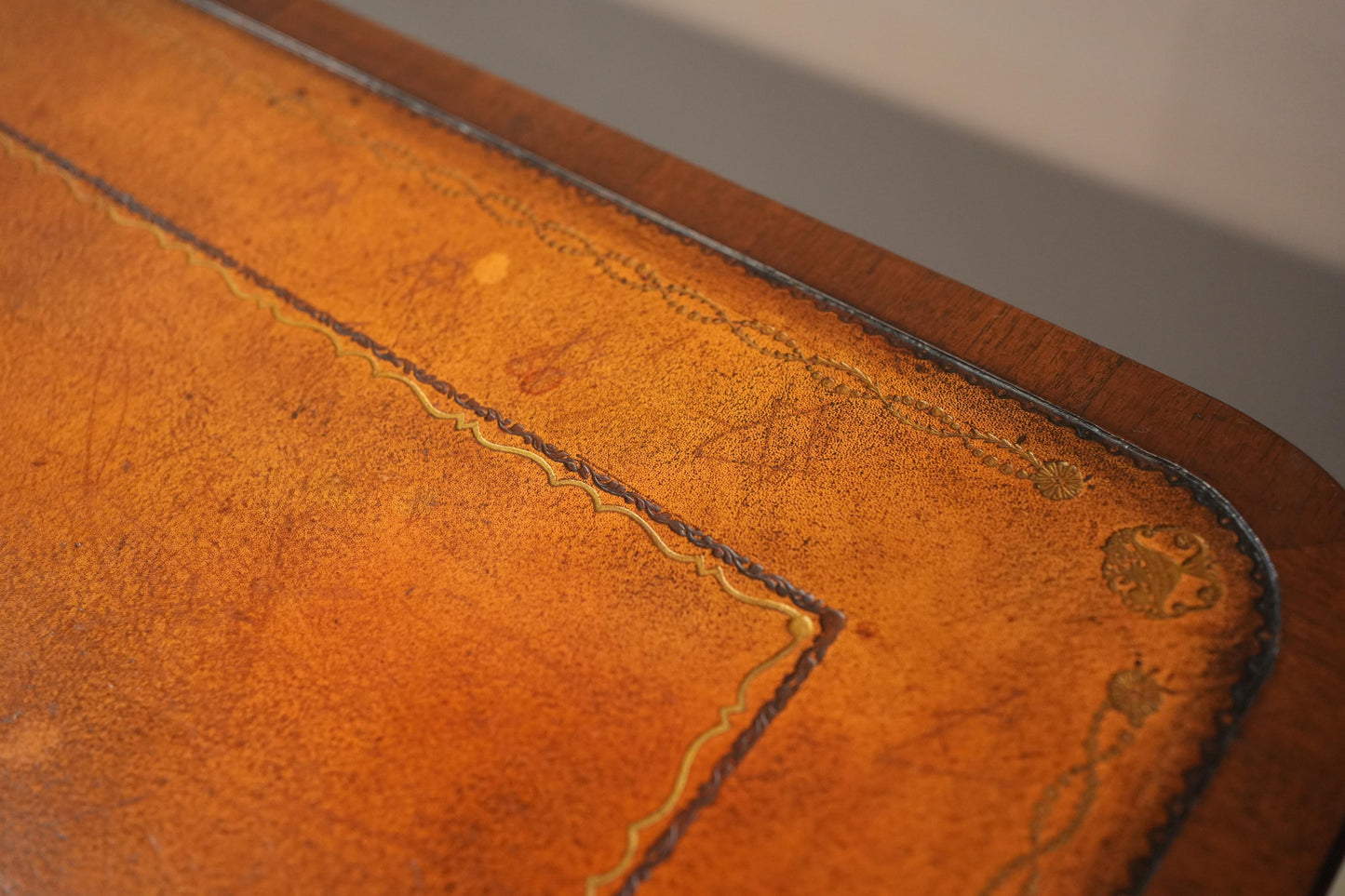c.1920's Georgian style mahogany and tan leather desk