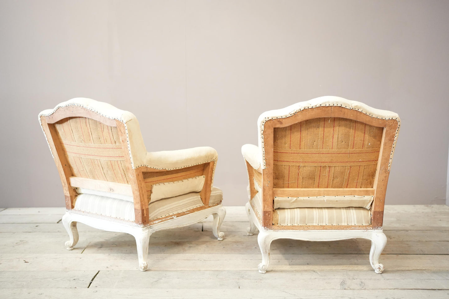Pair of large French shield back armchairs with painted frame
