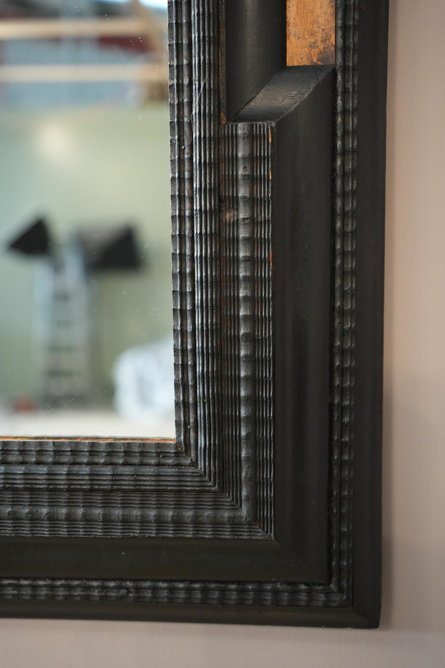 Large Italian Ebonised and faux tortoiseshell mirror No1