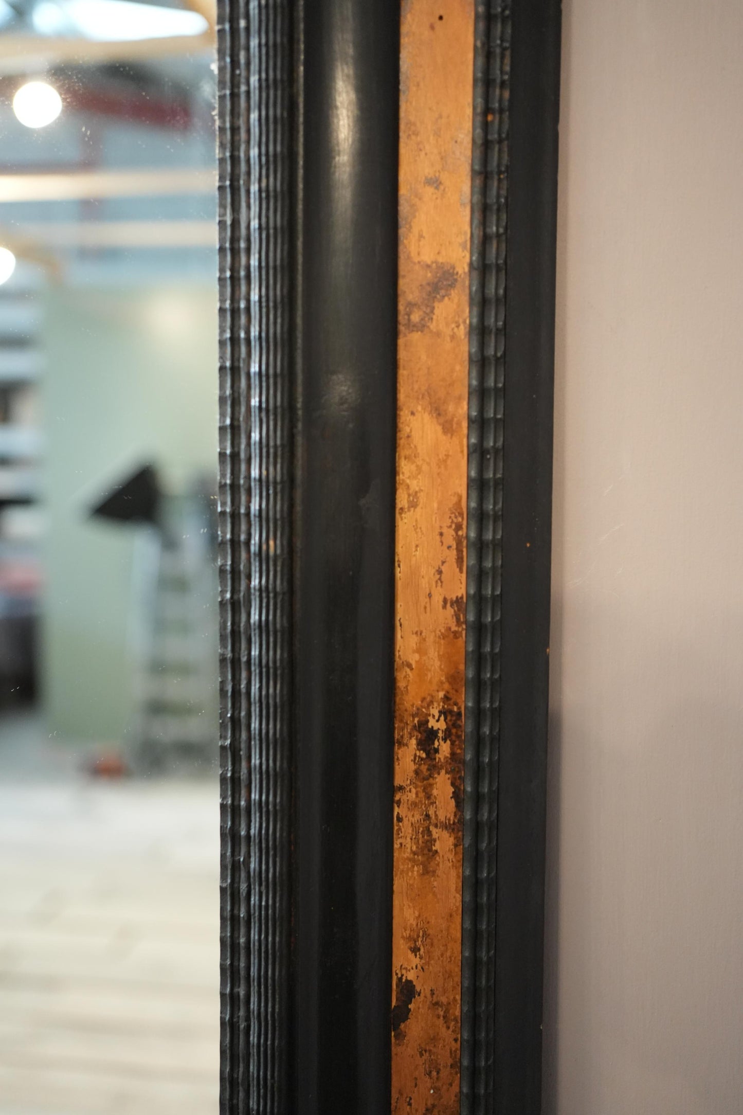 Large Italian Ebonised and faux tortoiseshell mirror No1