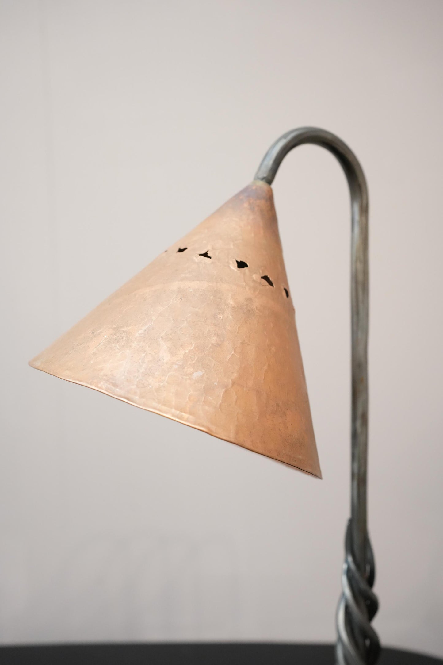 20th century French brutalist copper and iron lamp