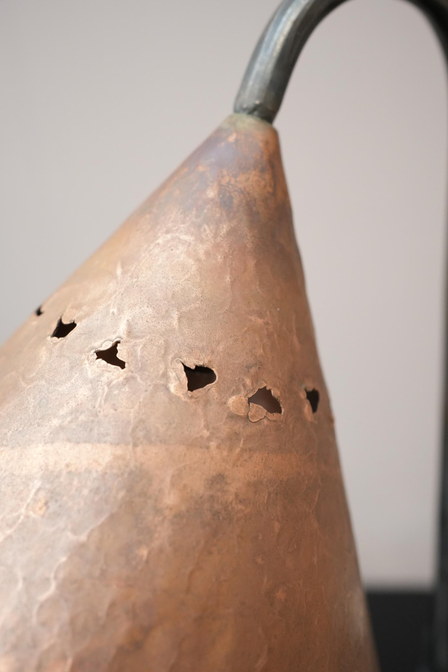 20th century French brutalist copper and iron lamp