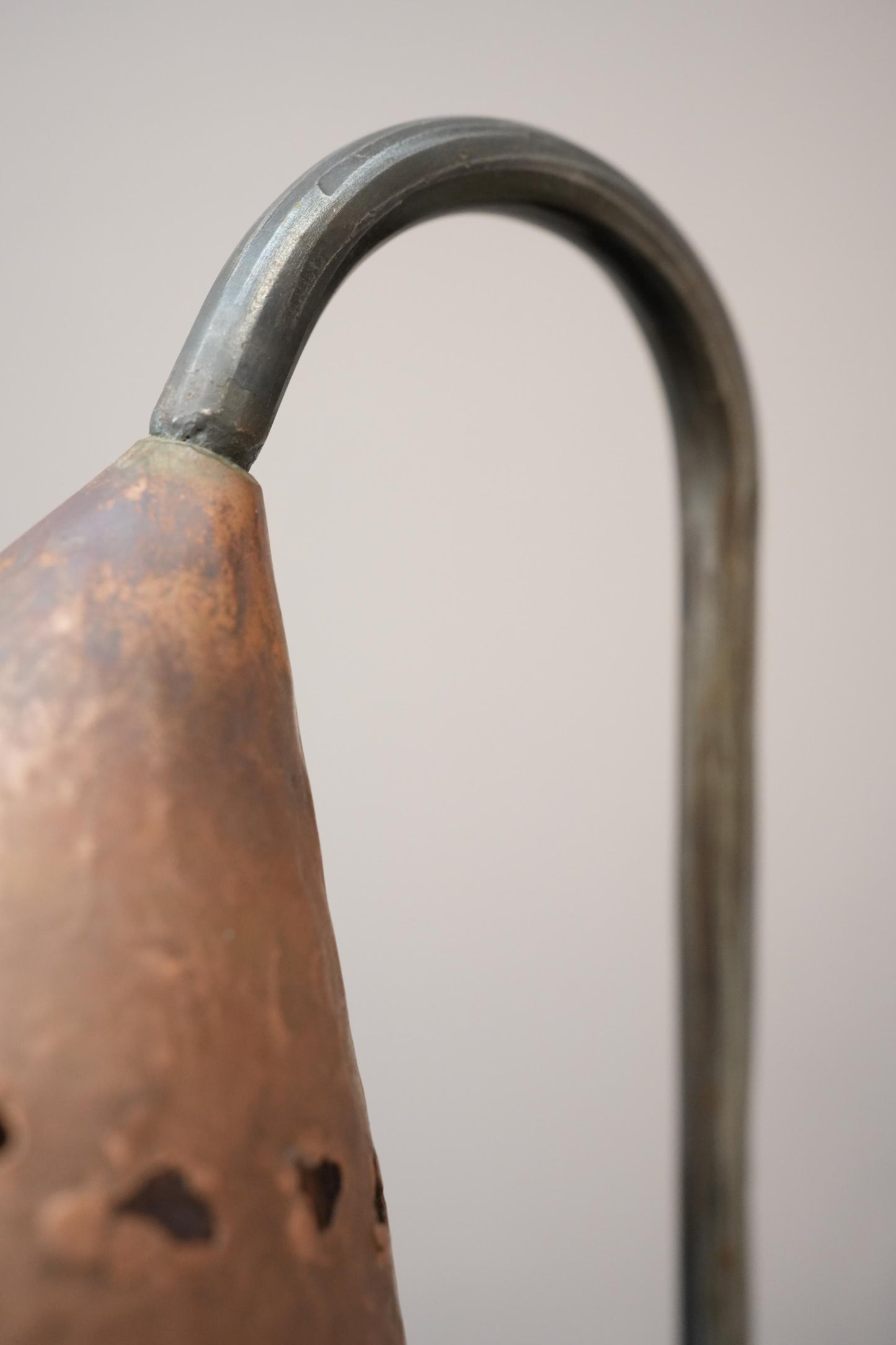 20th century French brutalist copper and iron lamp