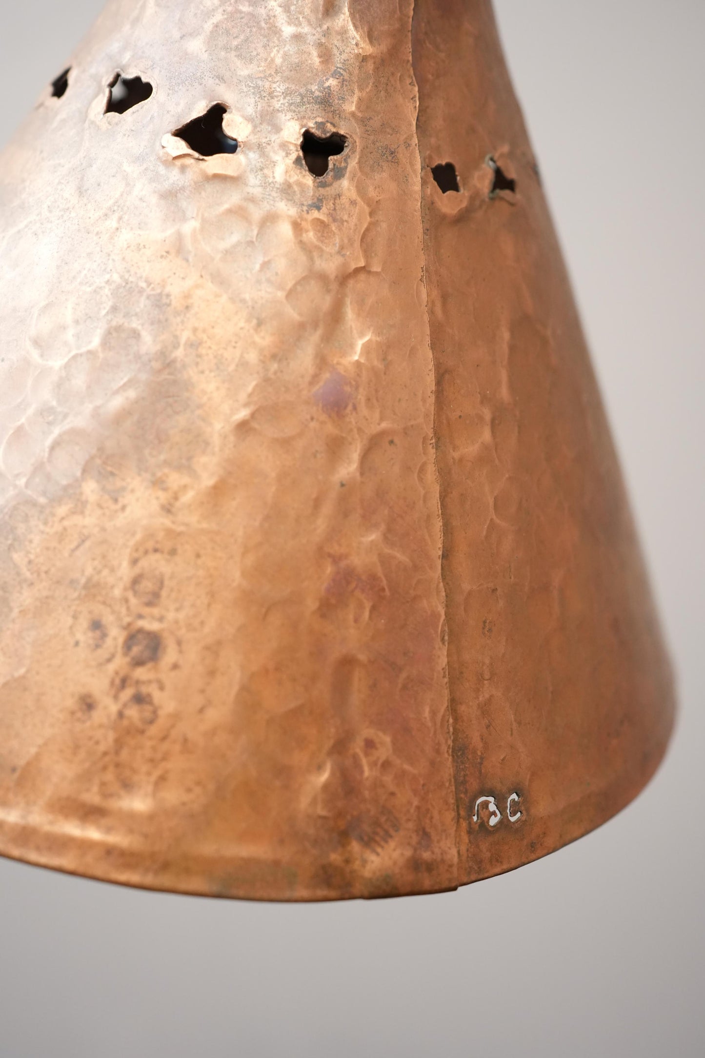 20th century French brutalist copper and iron lamp
