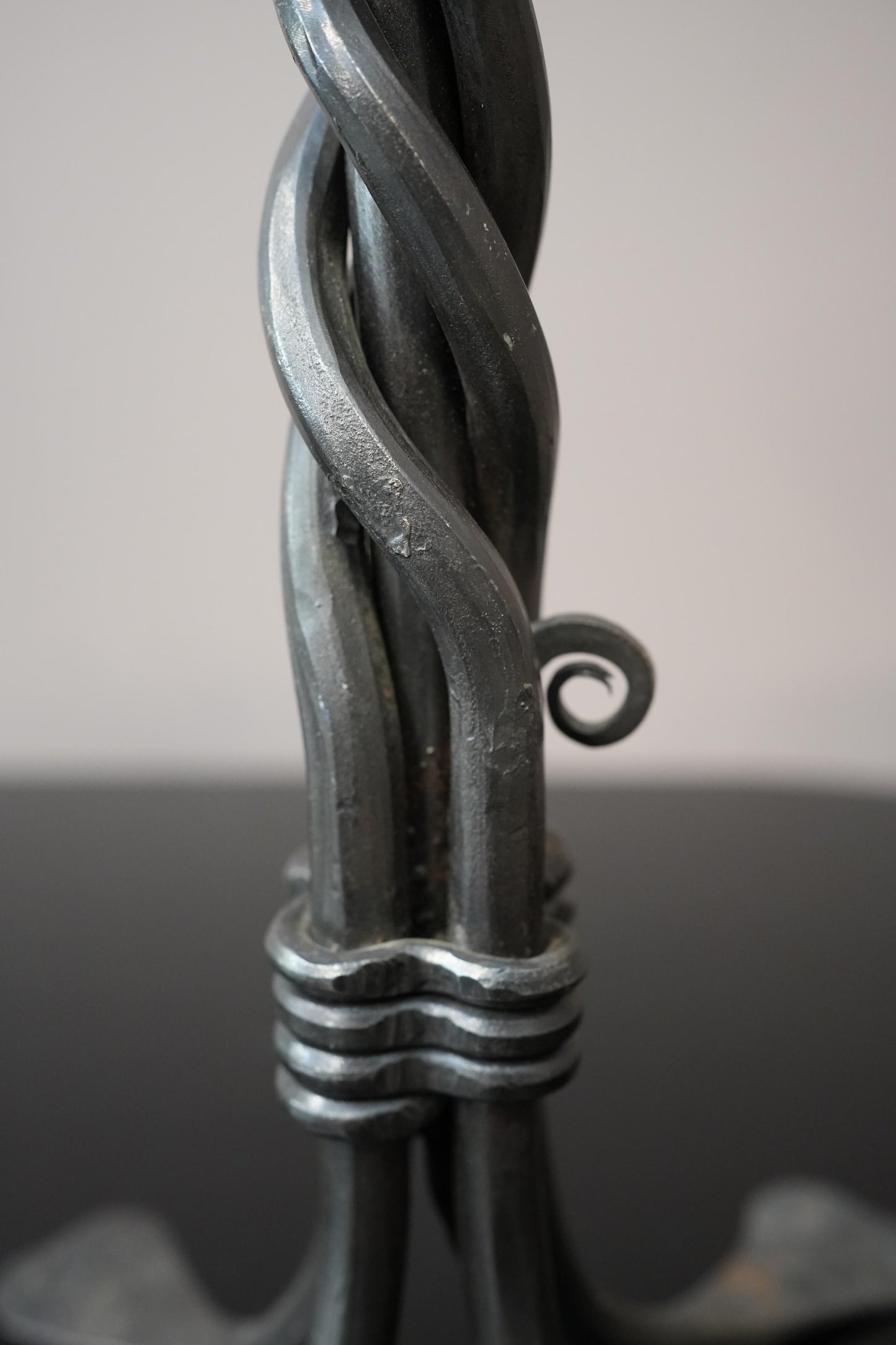 20th century French brutalist copper and iron lamp