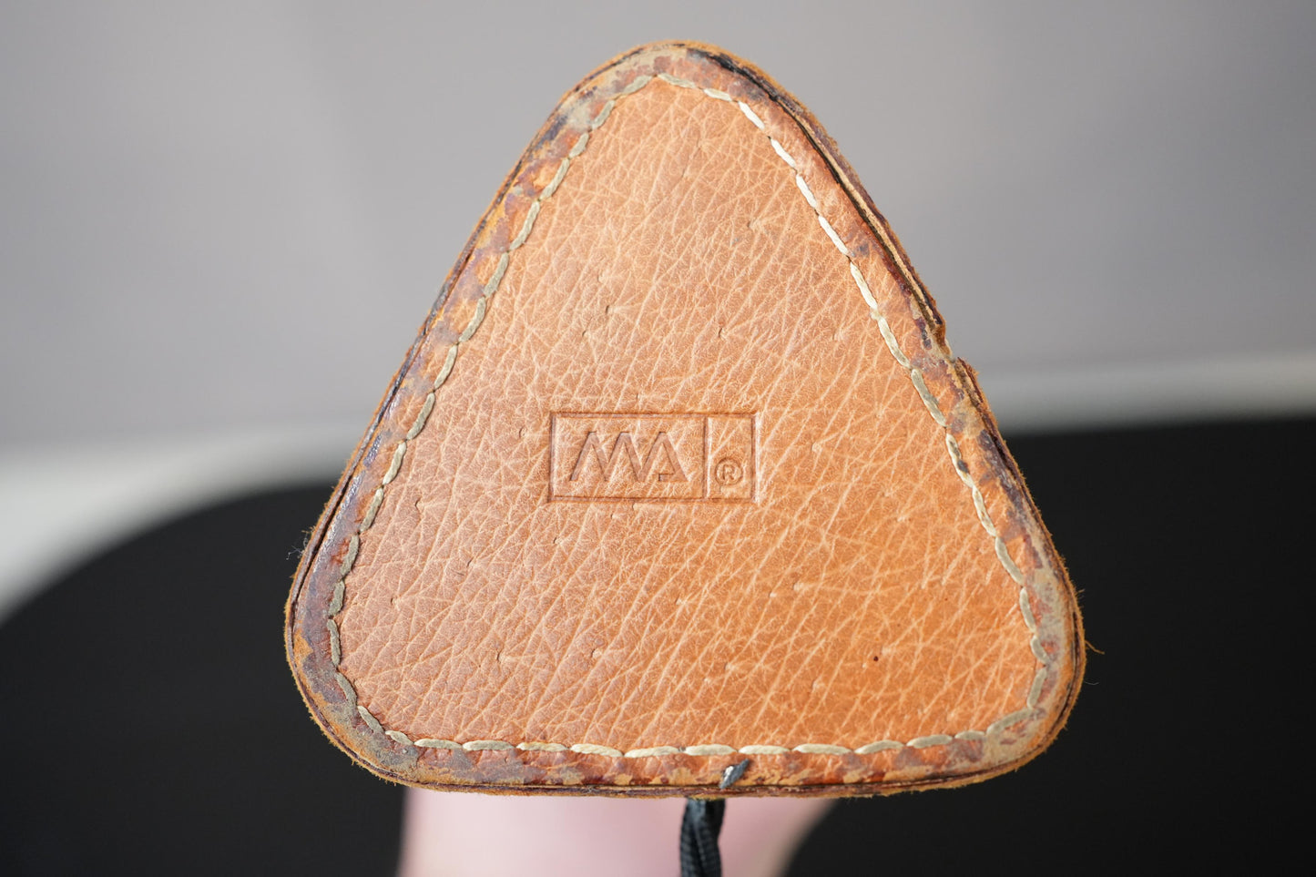 20th century Spanish leather covered and brass table lamp No1