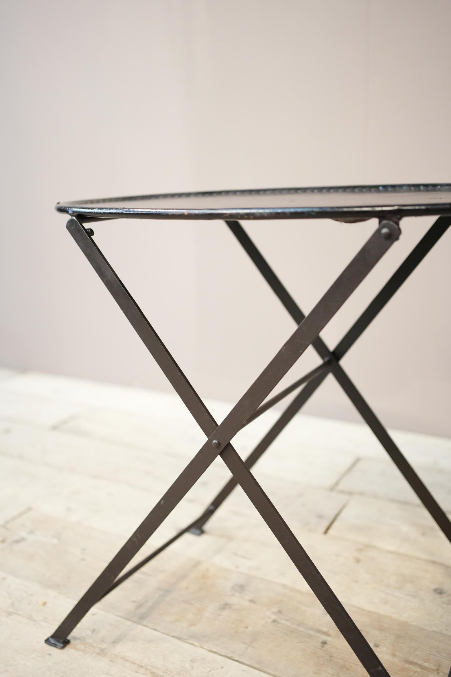 20th century leather and metal folding drinks table