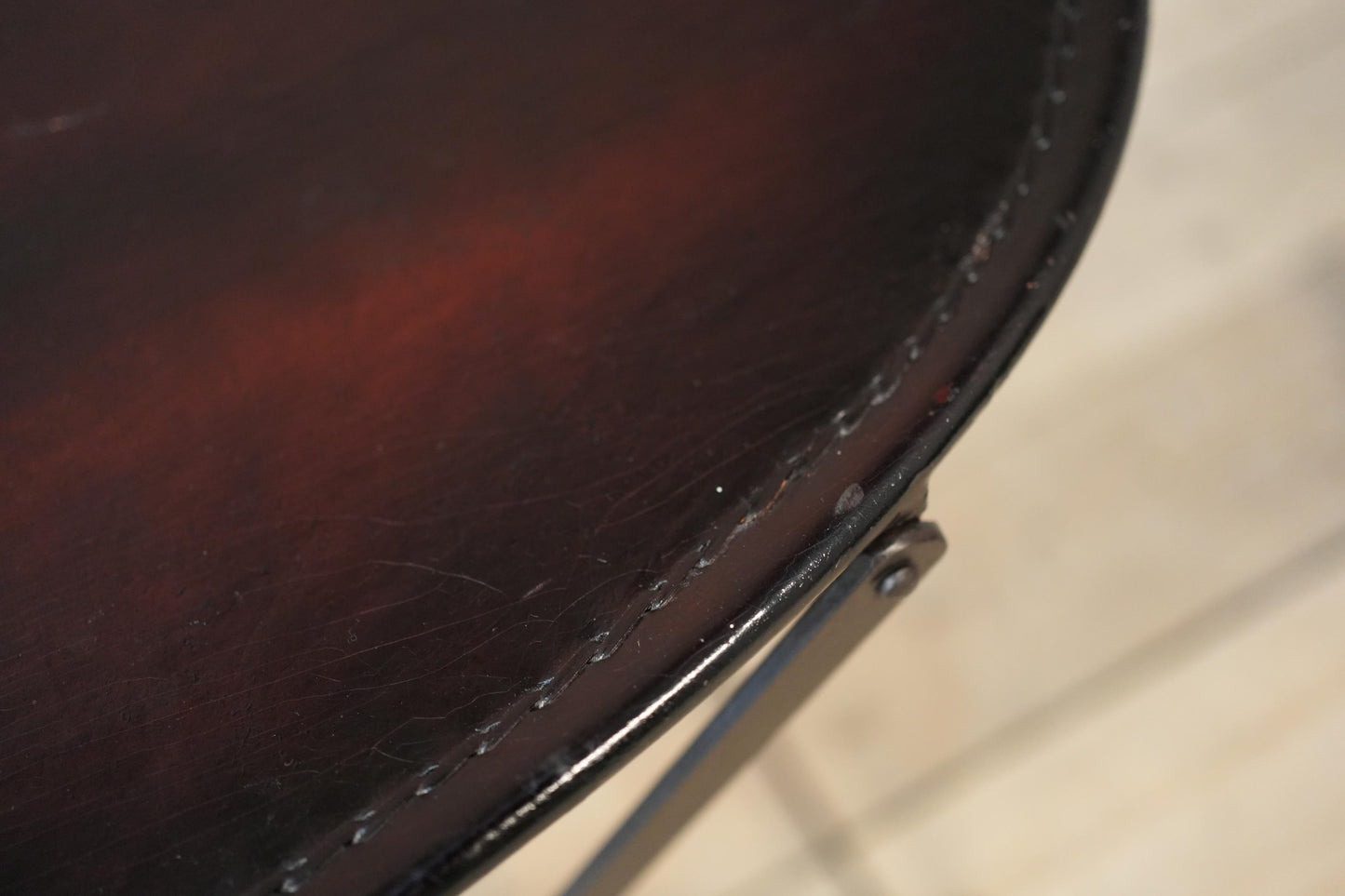 20th century leather and metal folding drinks table