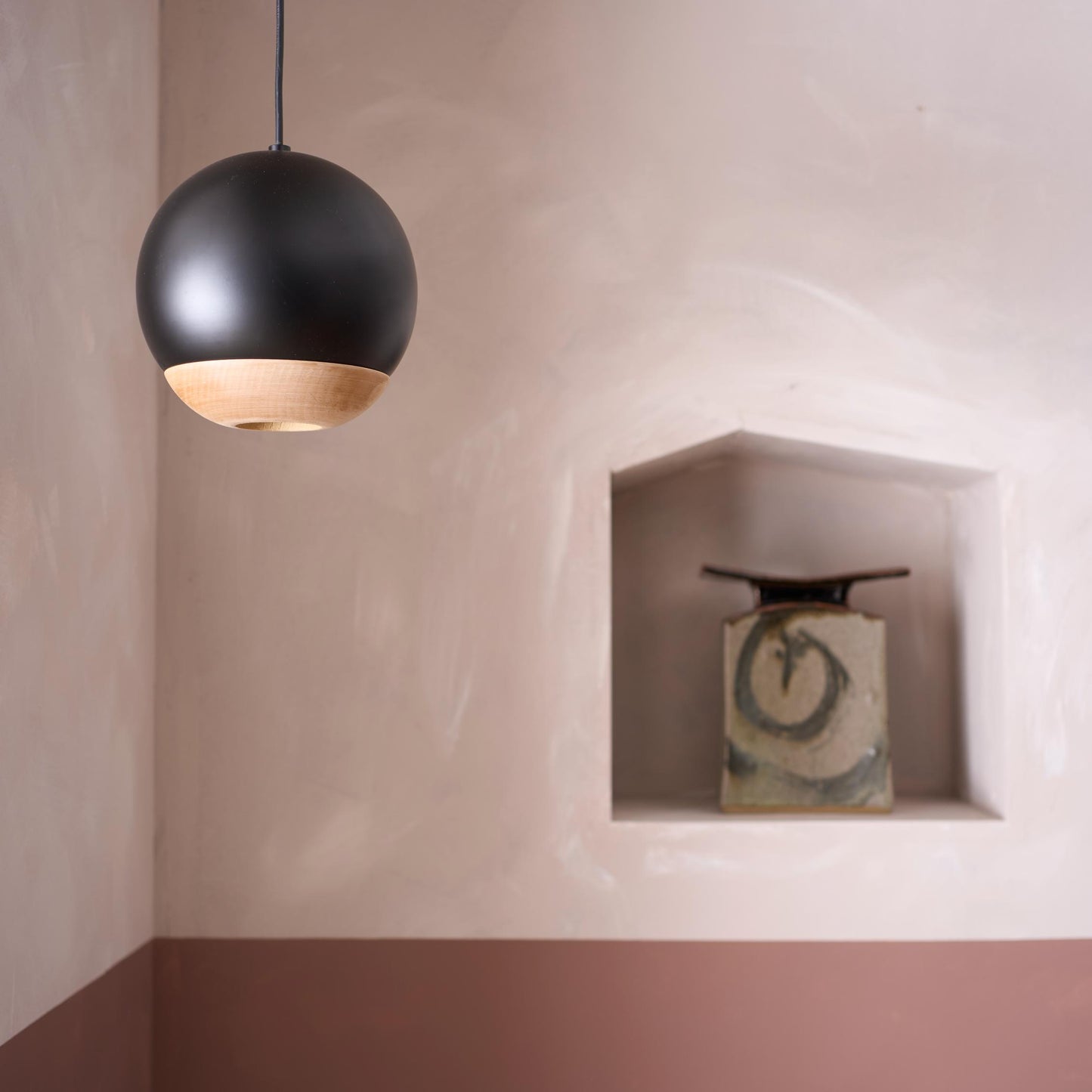 Italian black metal and beech Globe lights