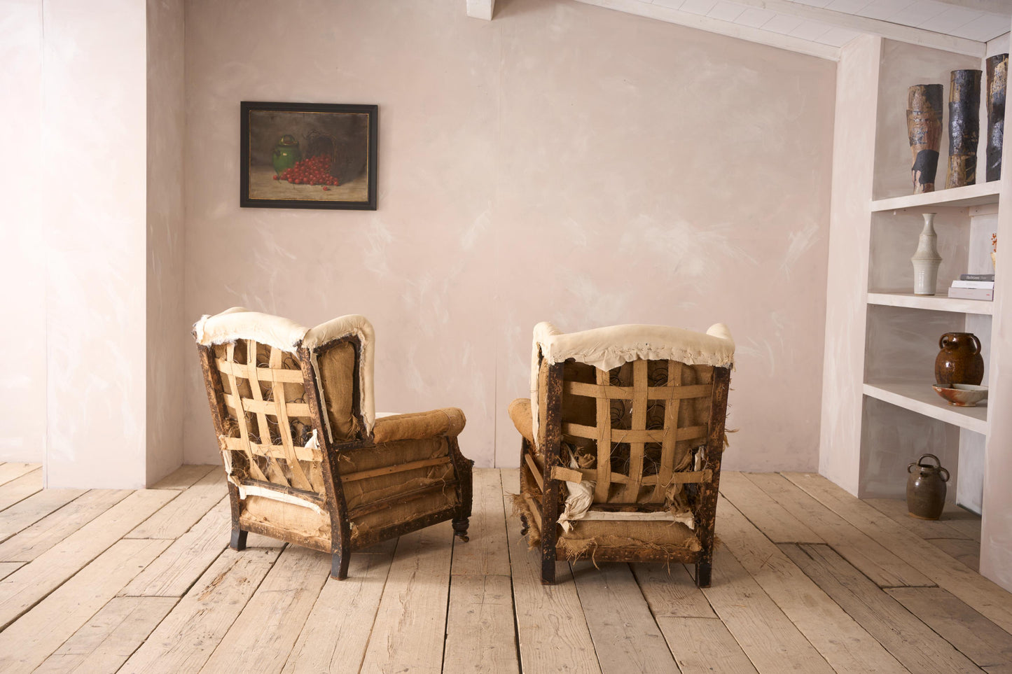 Pair of c.1900 Deep seated wingback armchairs