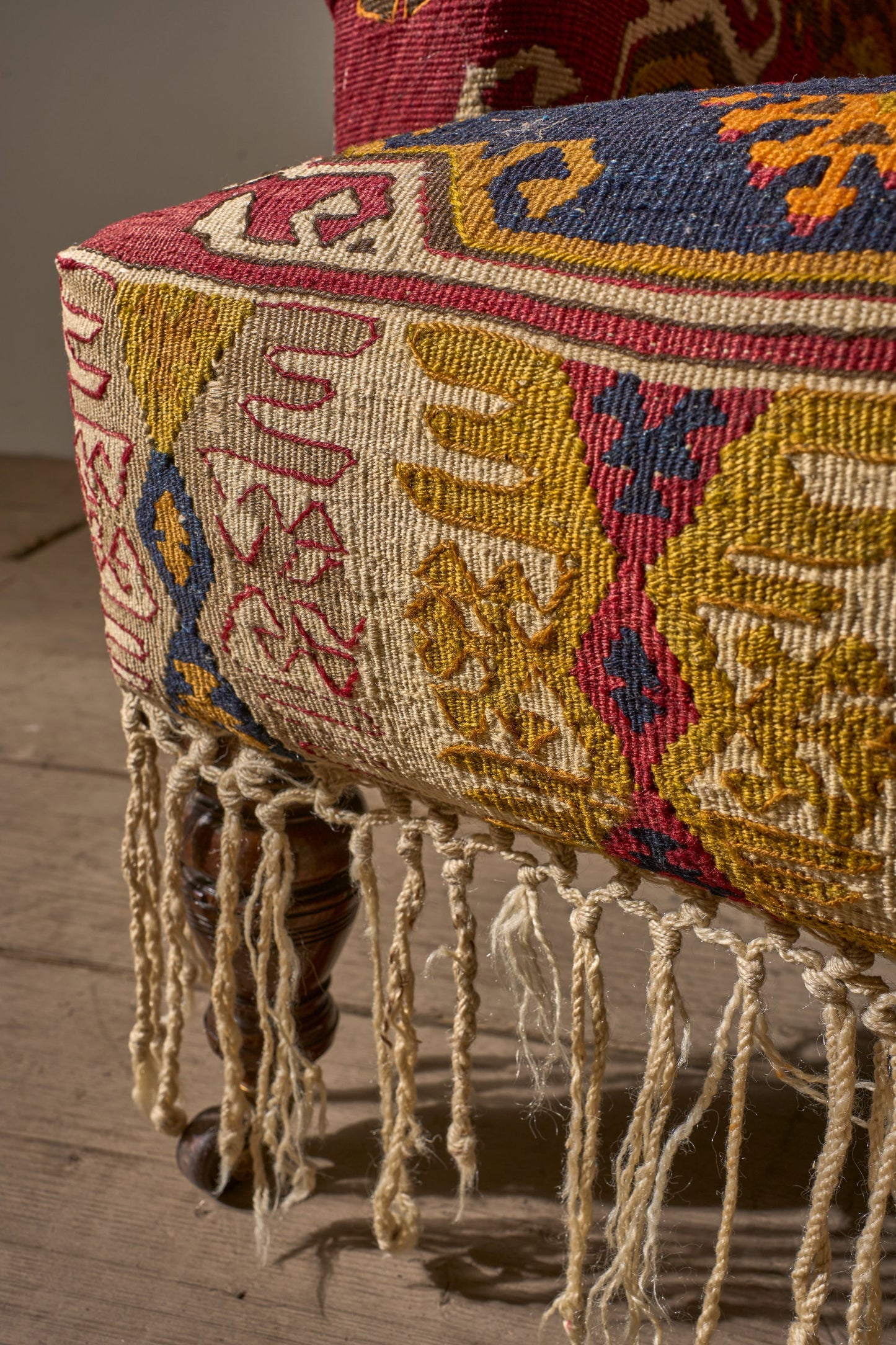 19th Century English country house in antique Kilim upholstery