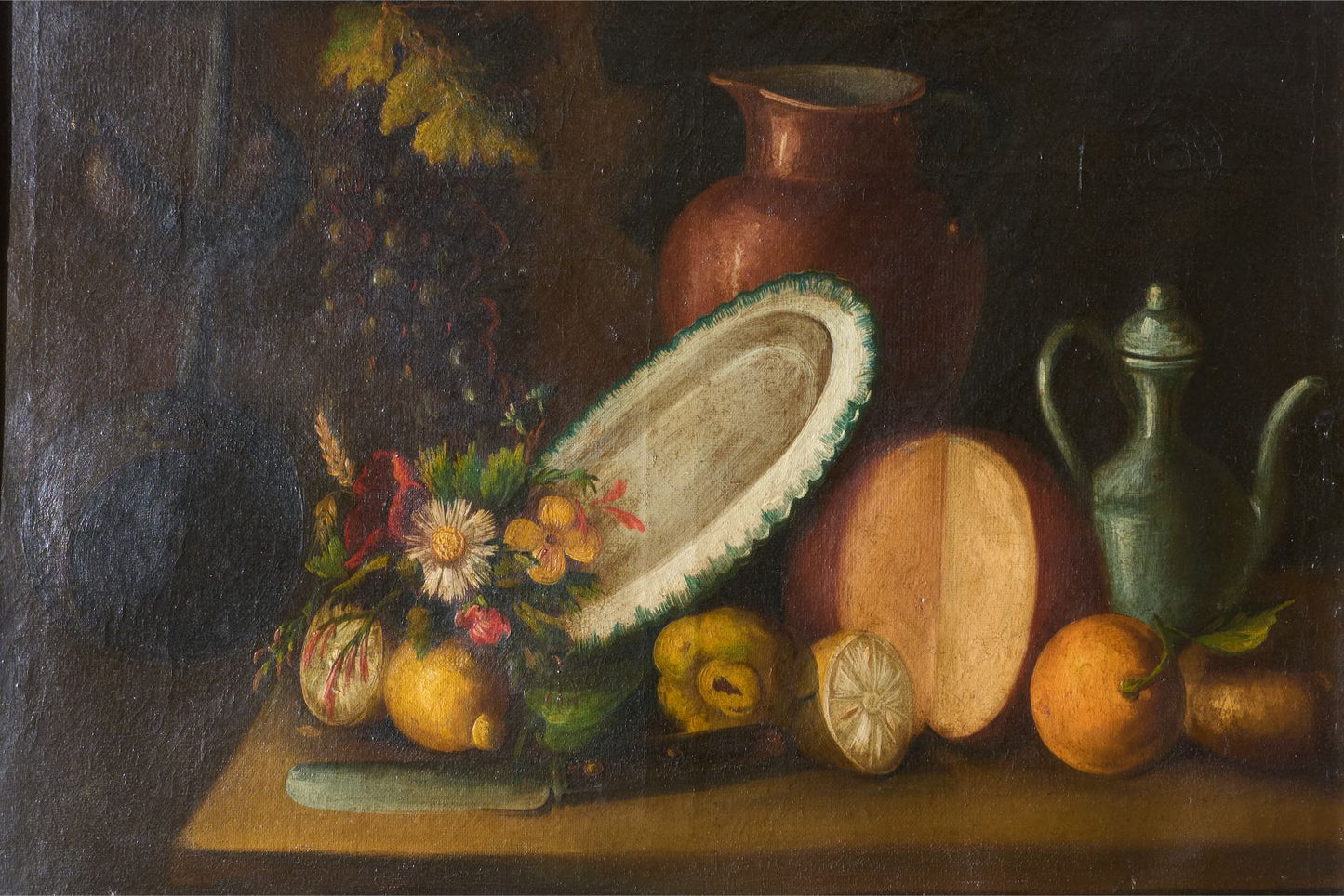 18th Century Italian Still life - Flowers and Kettle