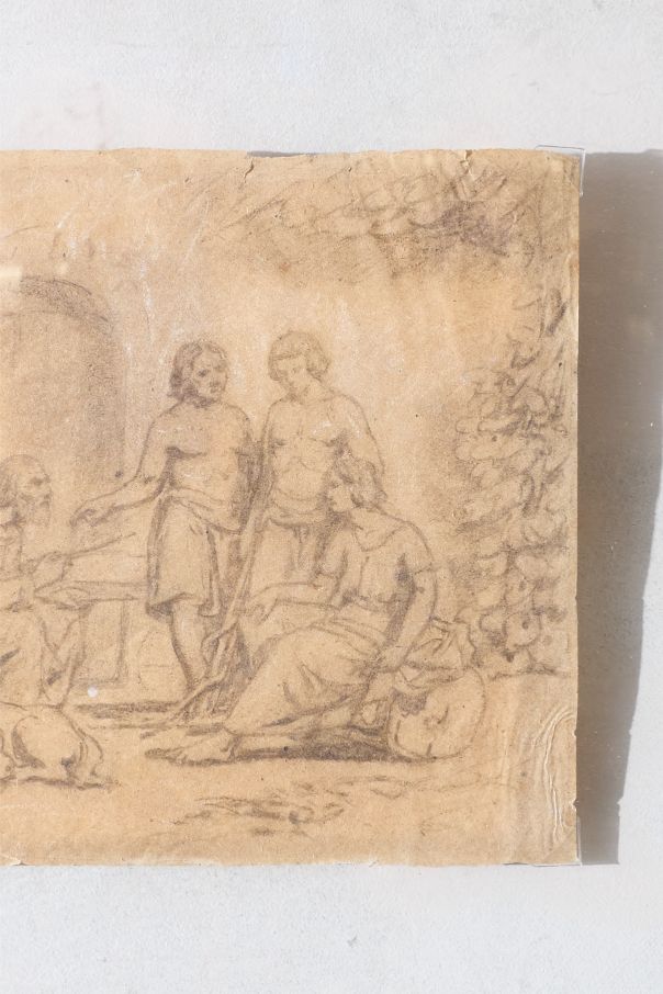 18th Century Sketch titled - Old man and his 3 sons