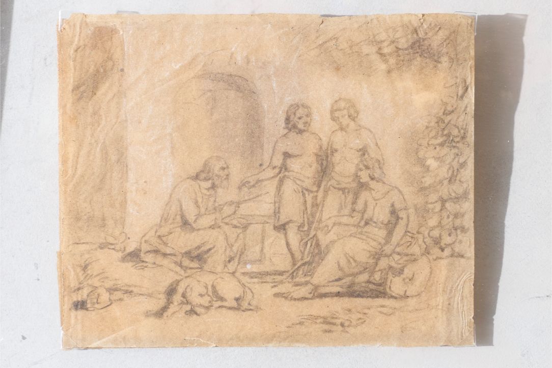 18th Century Sketch titled - Old man and his 3 sons