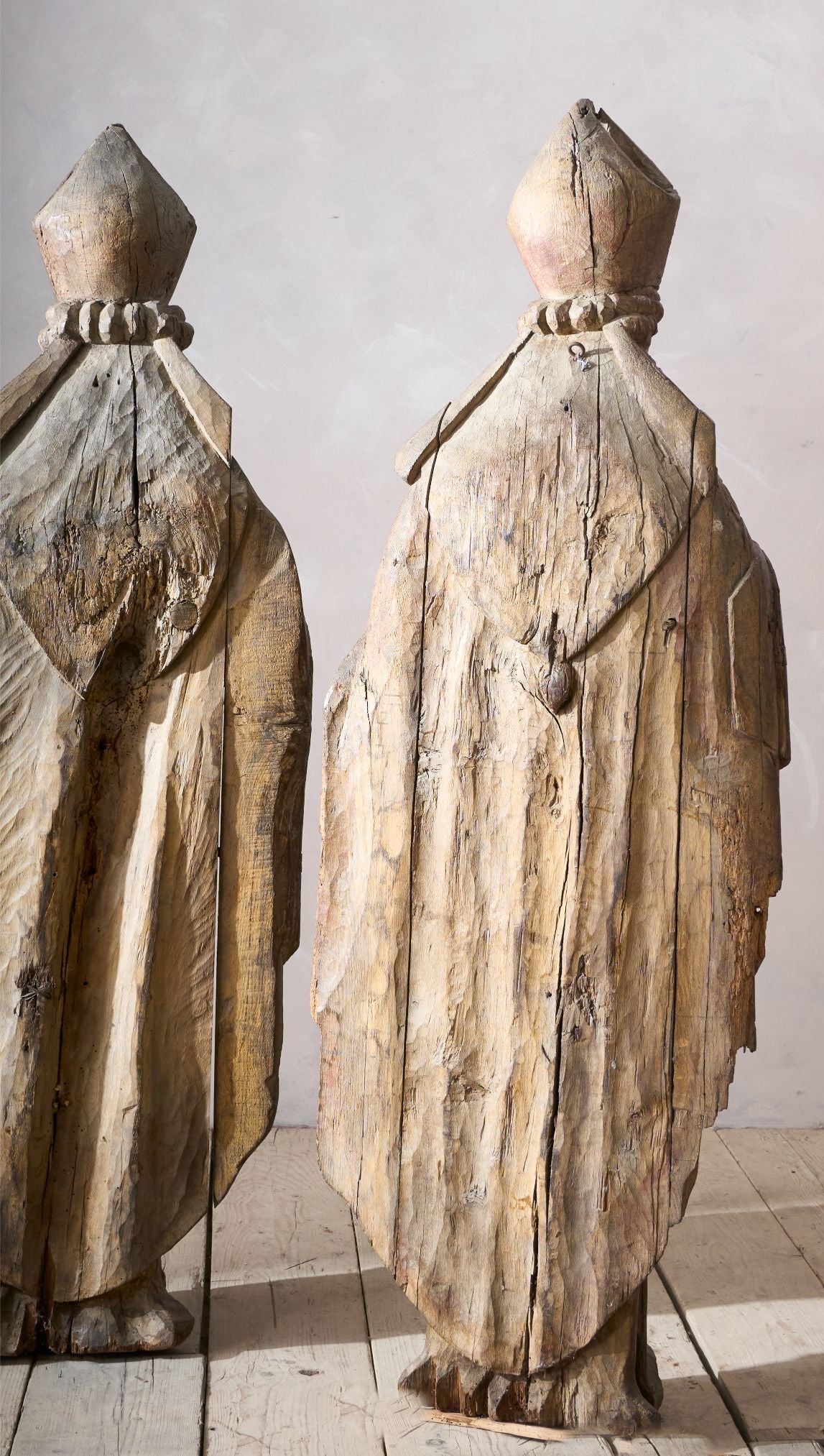 Pair of 5ft5inch tall 16th century Carved Bishops