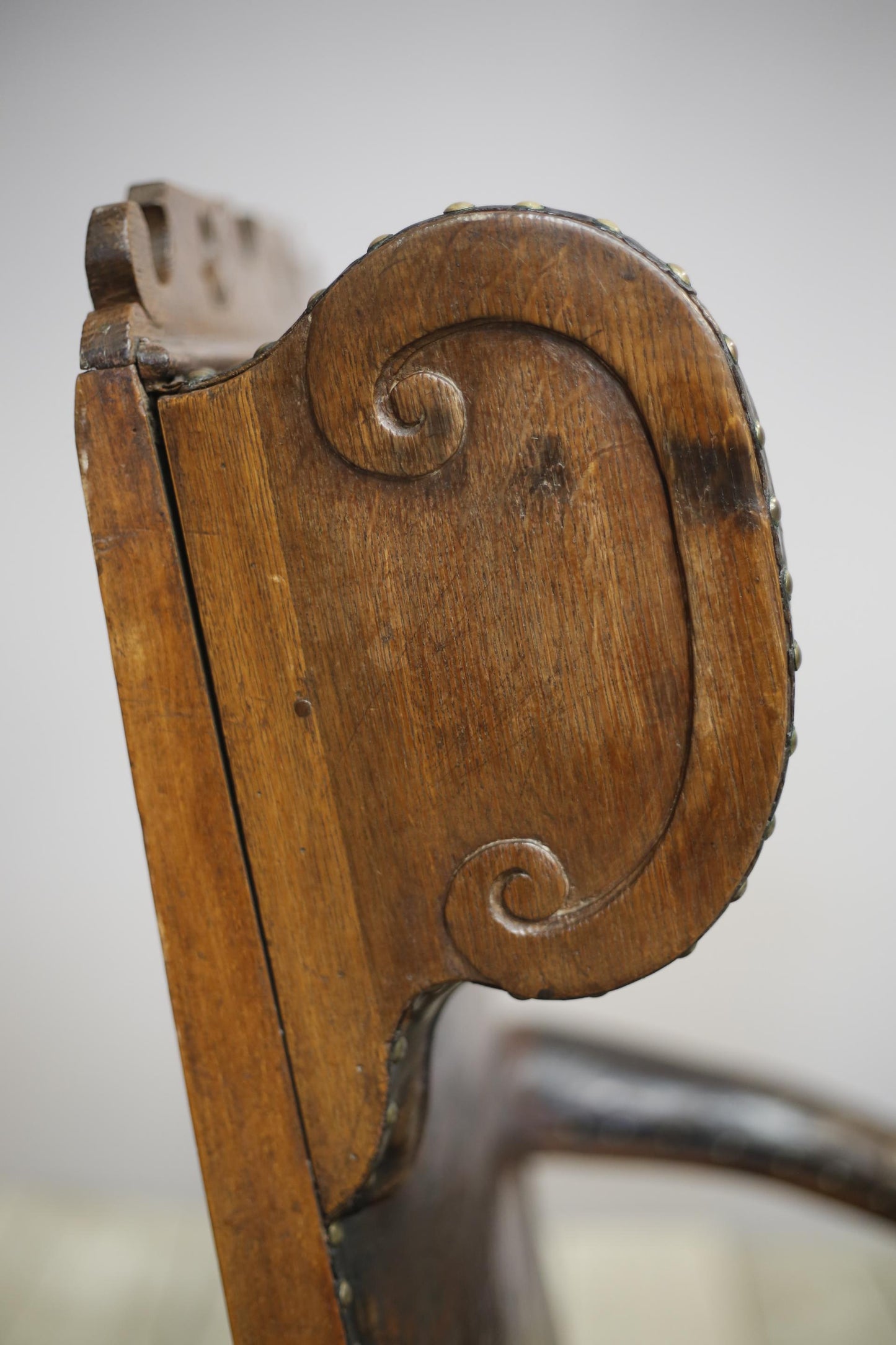 18th century Elm and Leather wingback armchair