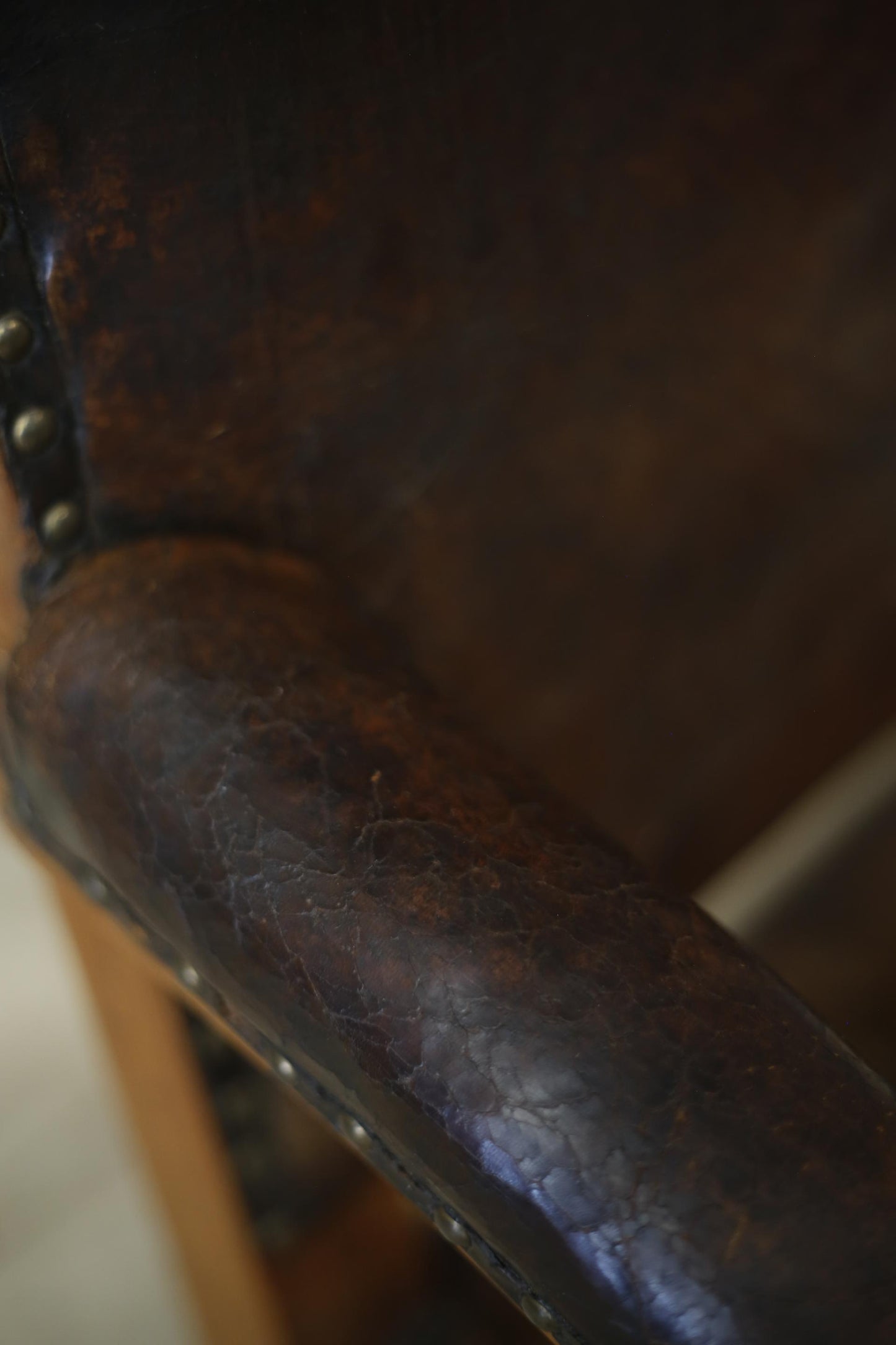 18th century Elm and Leather wingback armchair