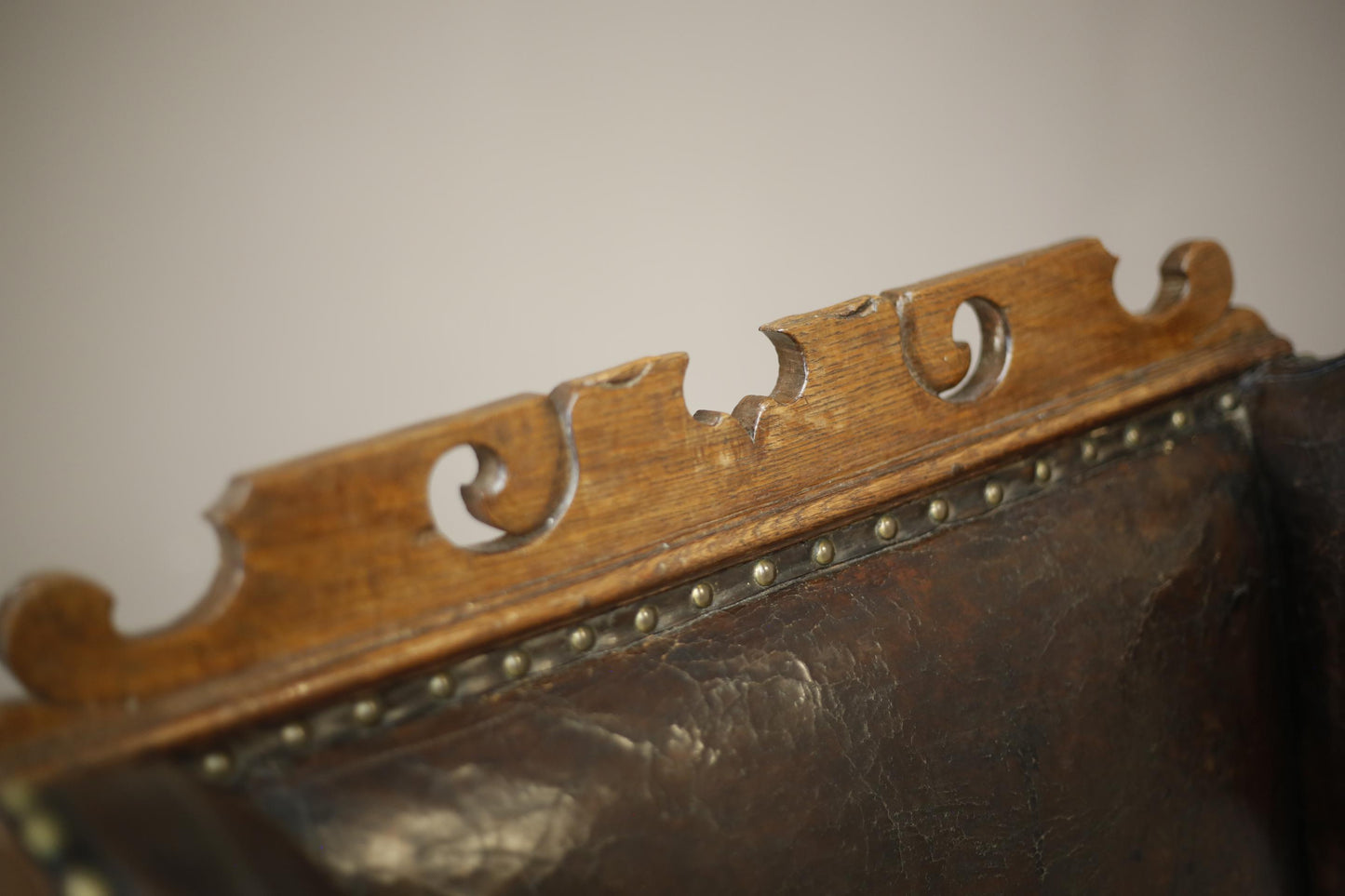 18th century Elm and Leather wingback armchair