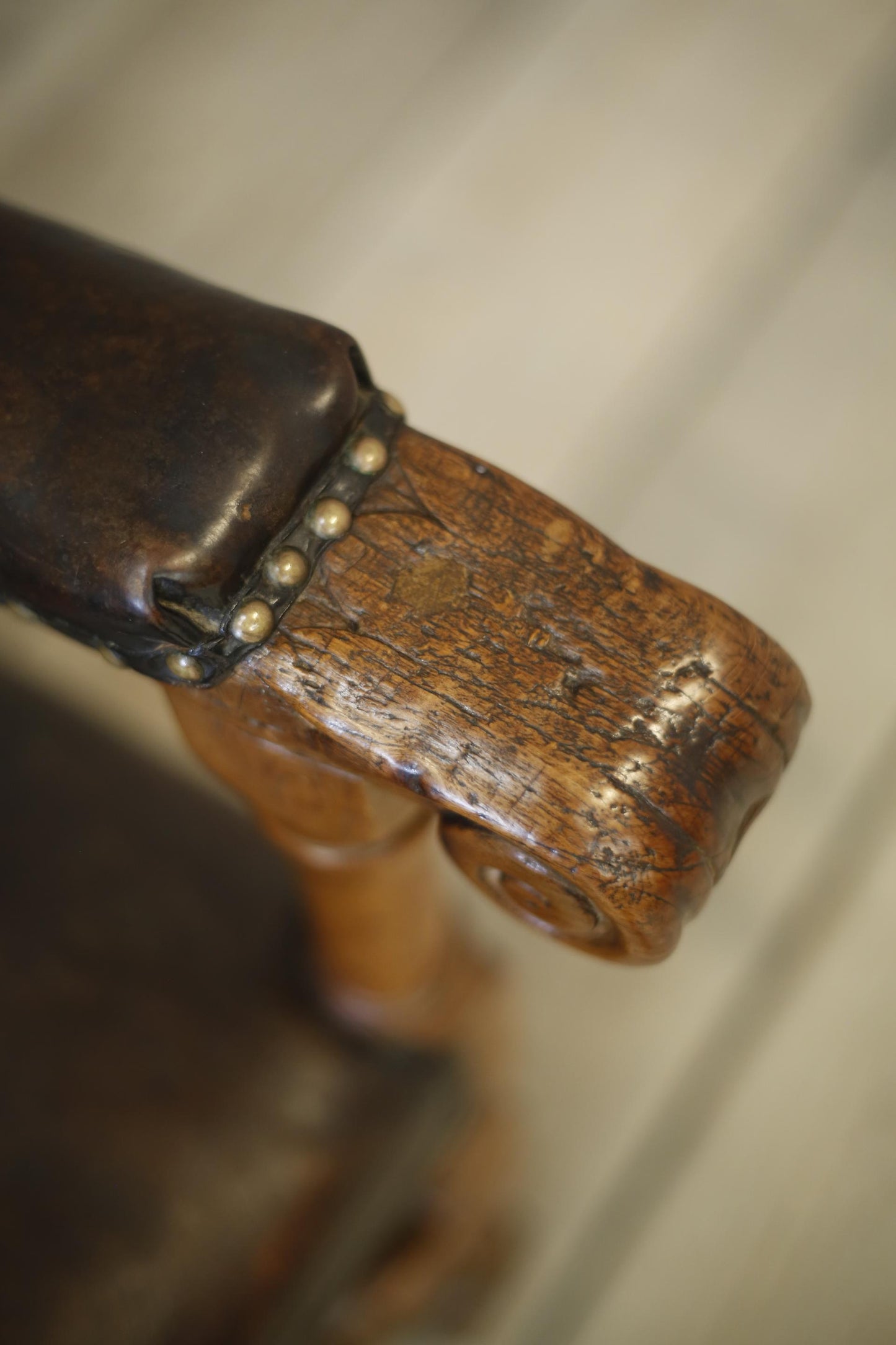 18th century Elm and Leather wingback armchair