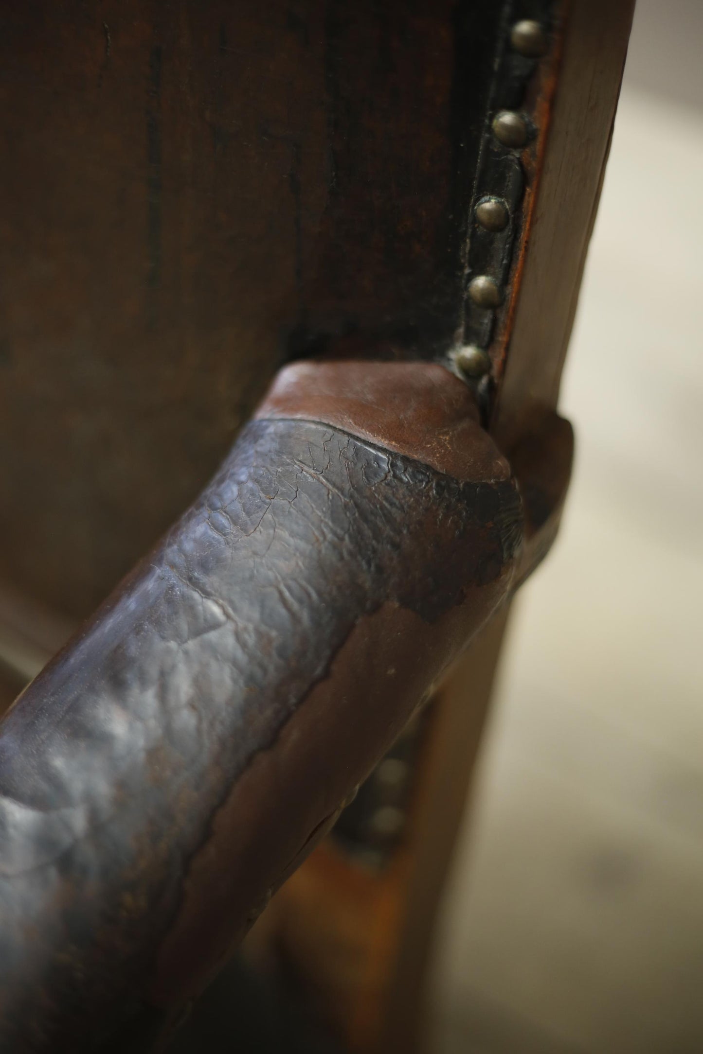 18th century Elm and Leather wingback armchair