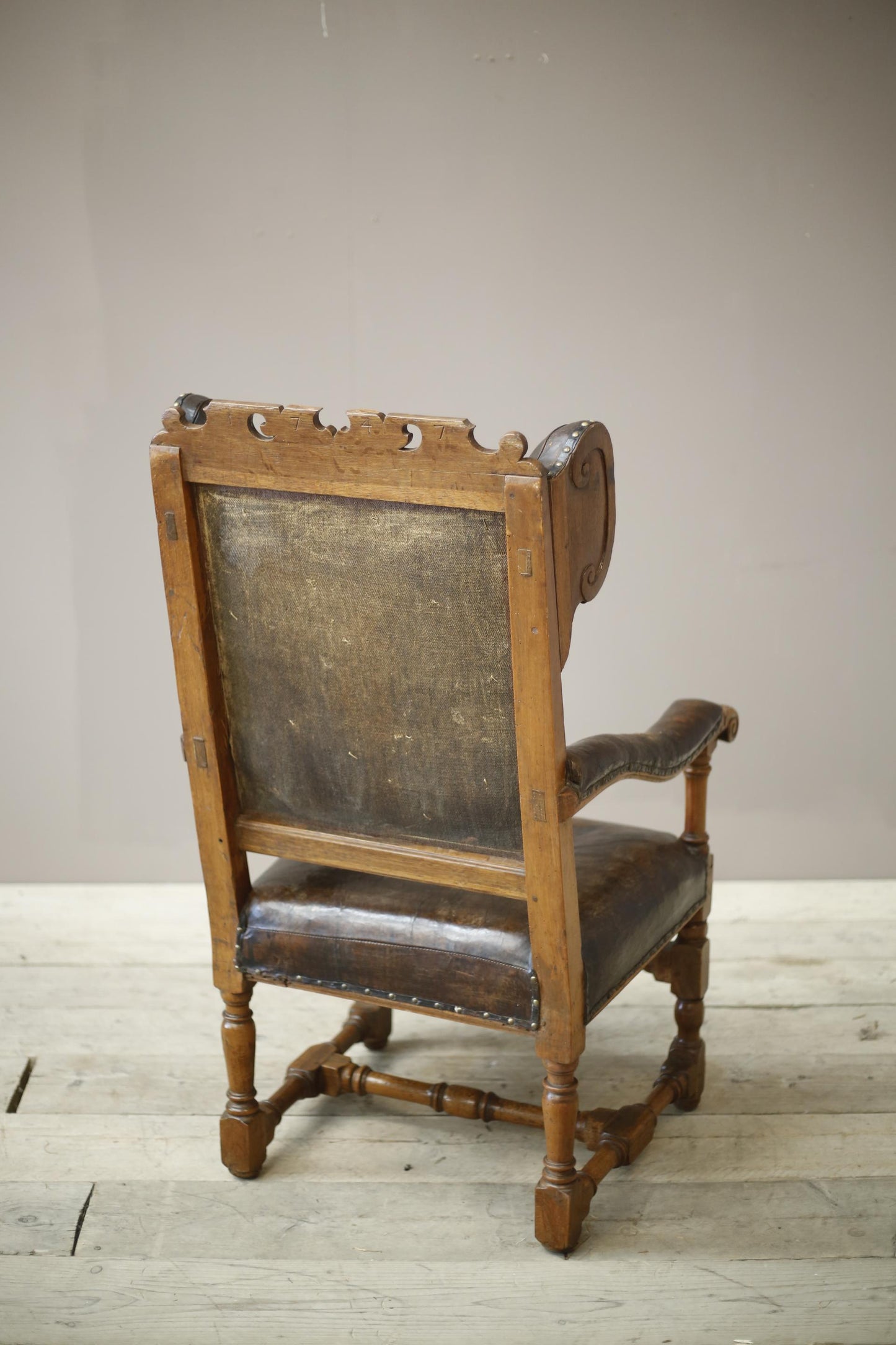 18th century Elm and Leather wingback armchair