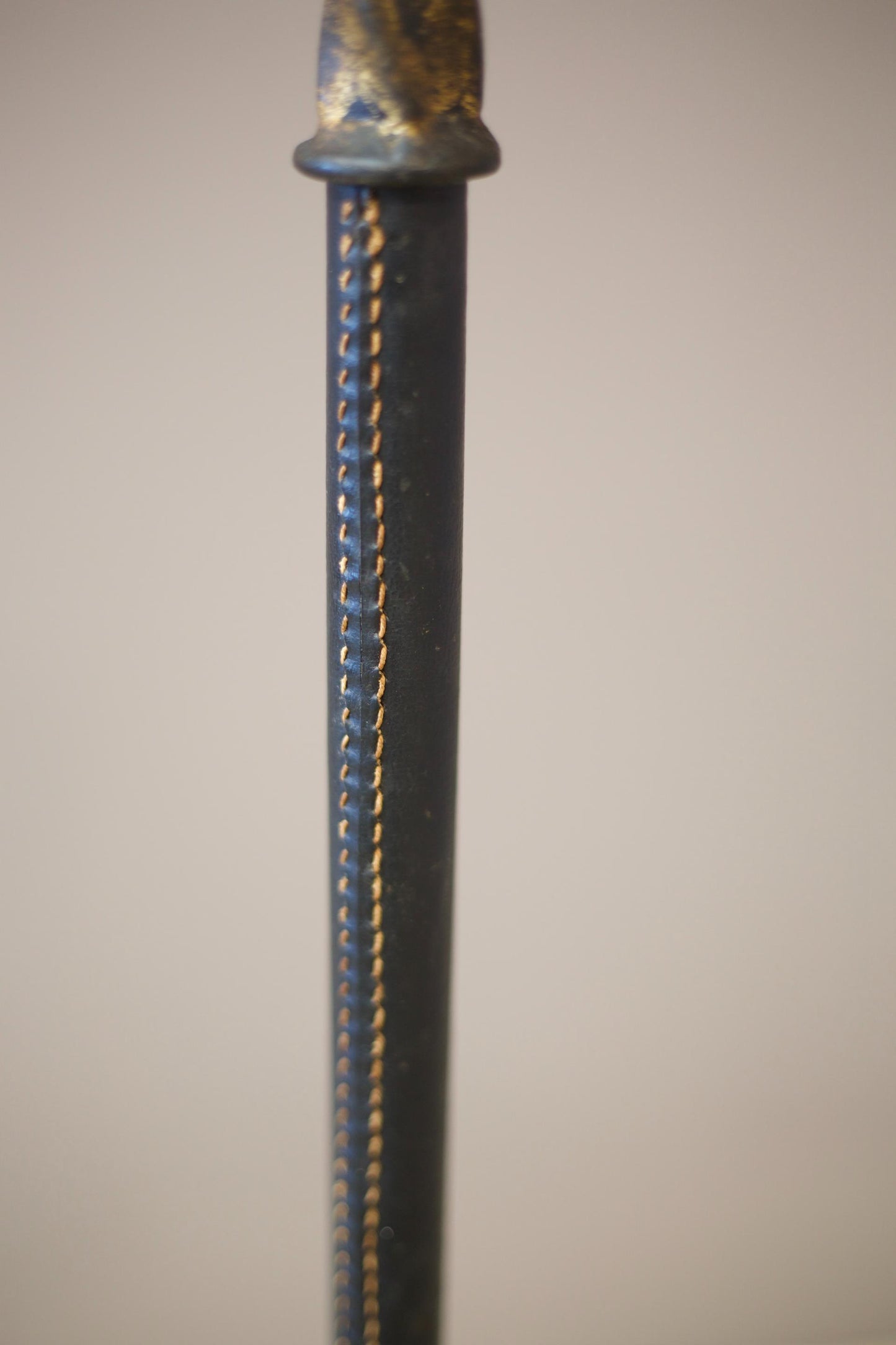 Mid century Spanish gilt metal and leather floor lamp