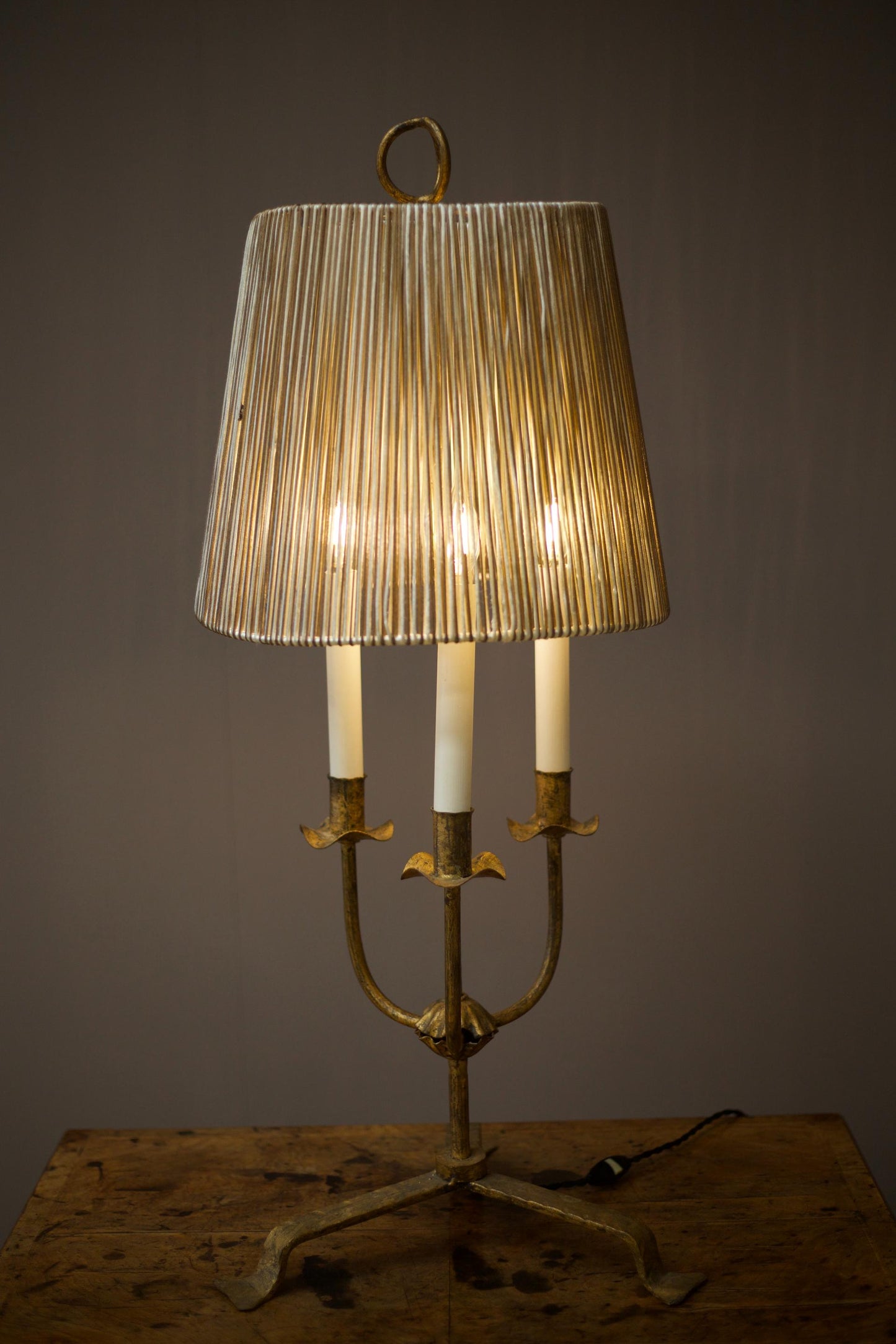 Mid century Spanish gilt metal table lamp