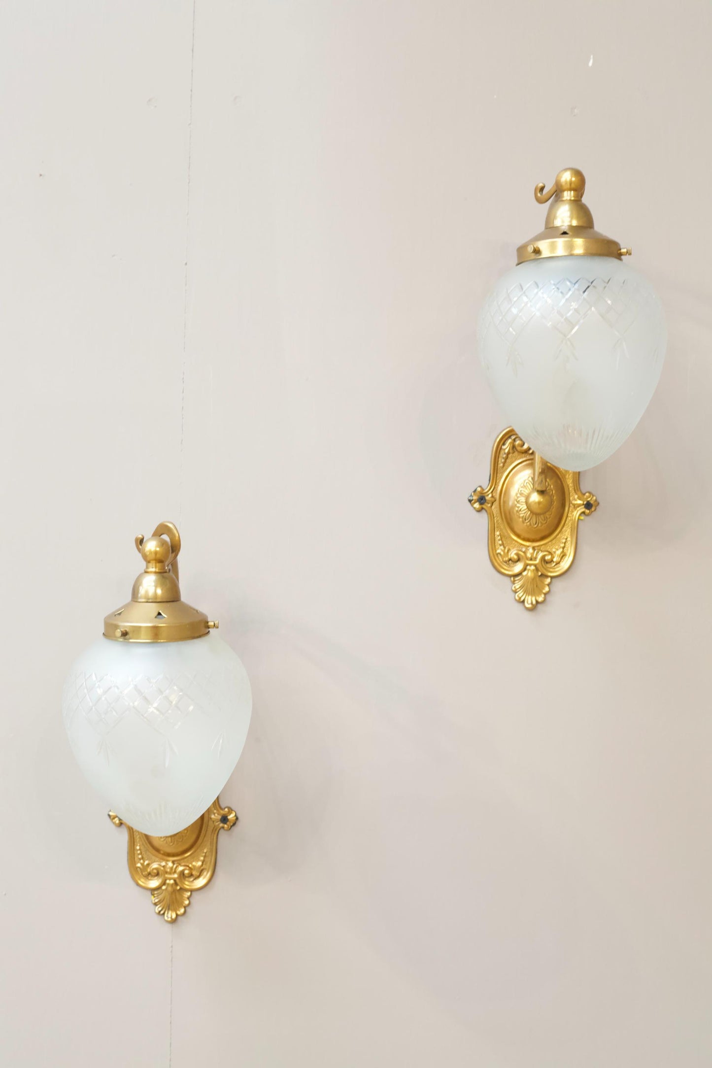 Pair of 20th century cut glass wall lights - smaller