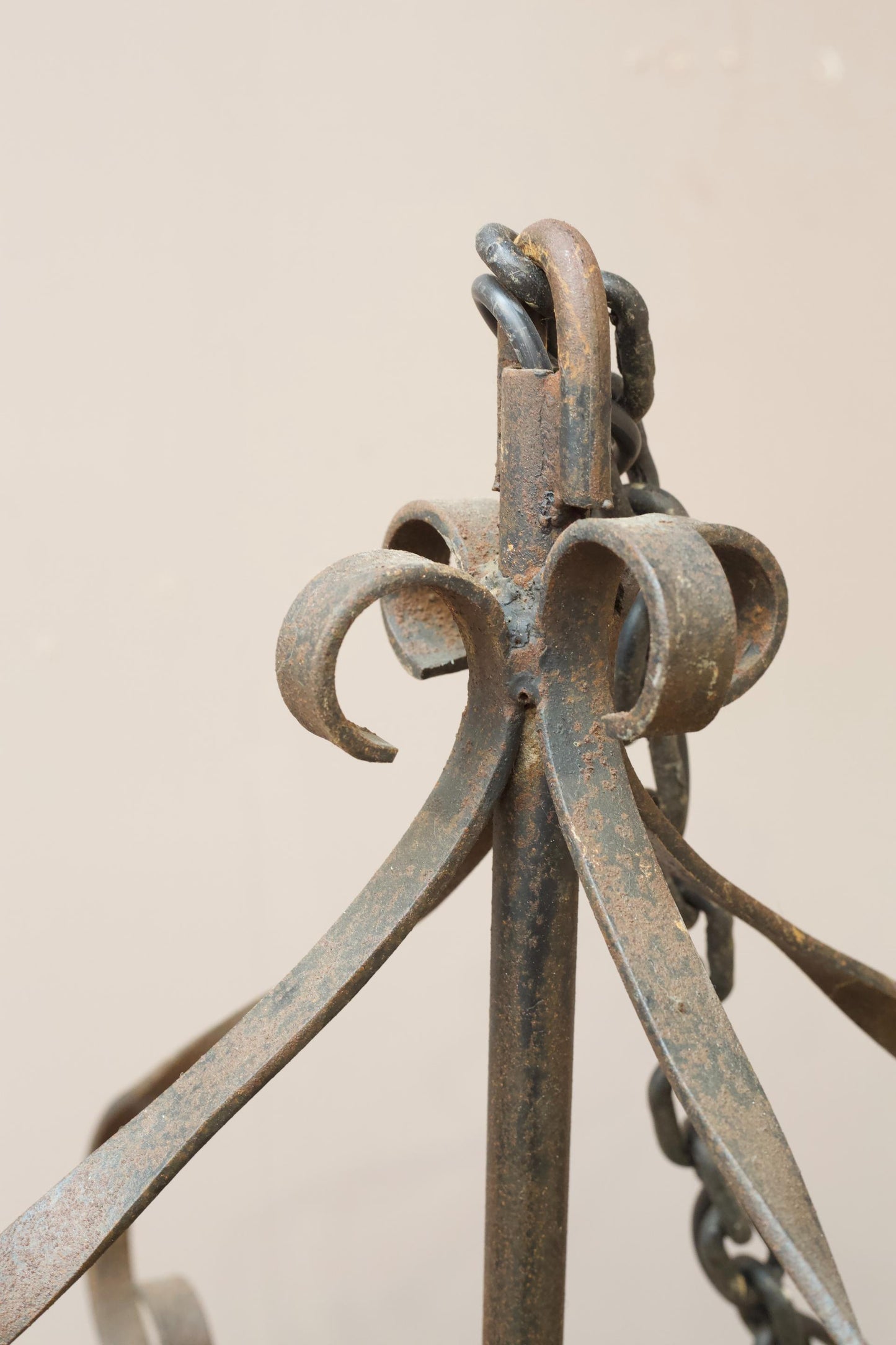 Pair of early 20th century Iron and frosted glass hanging lanterns