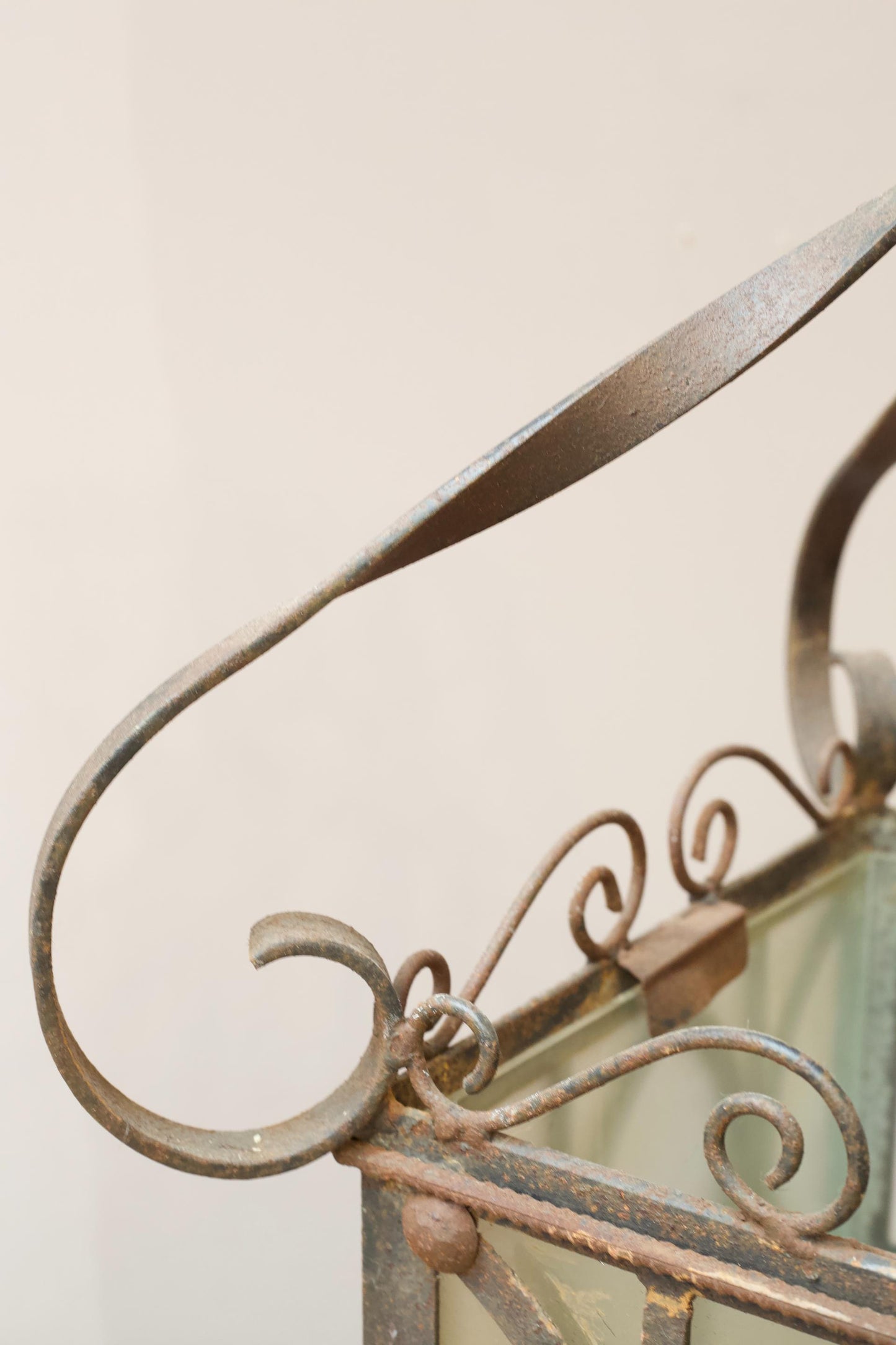 Pair of early 20th century Iron and frosted glass hanging lanterns