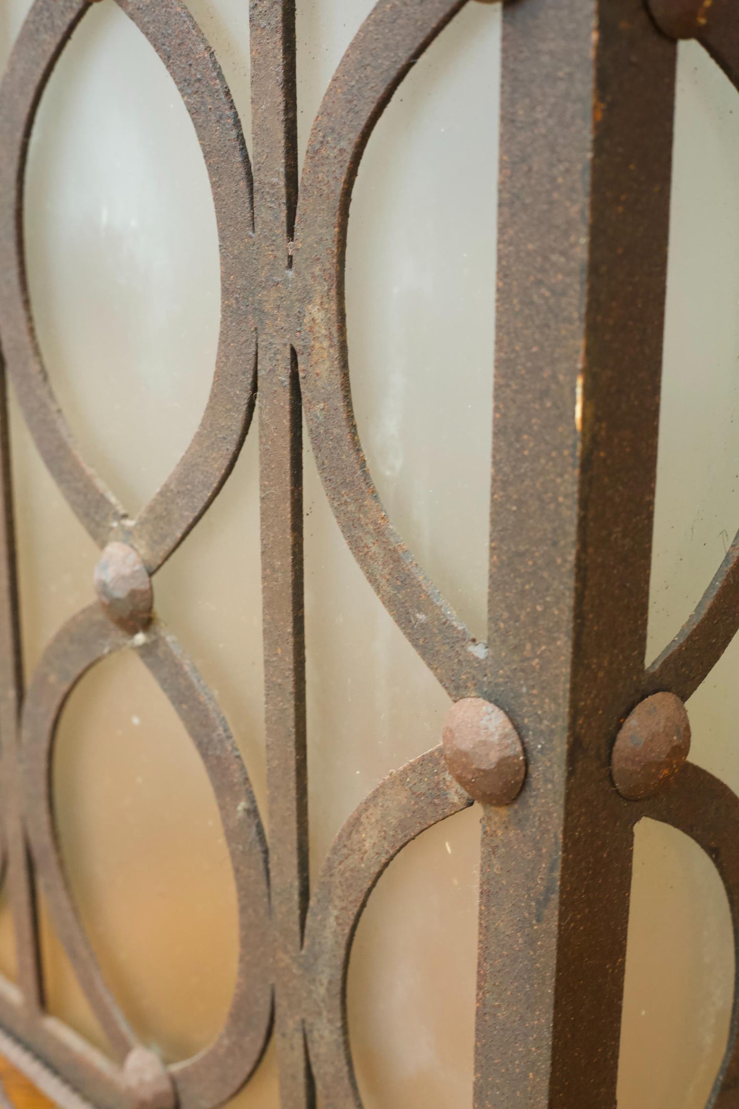 Pair of early 20th century Iron and frosted glass hanging lanterns