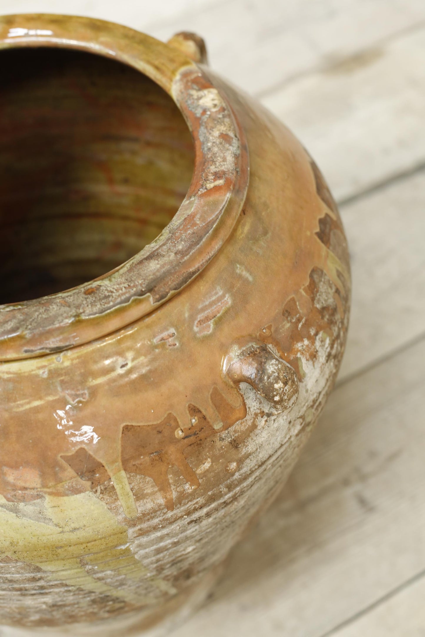 19th century Orange glazed Spanish olive pot - Medium
