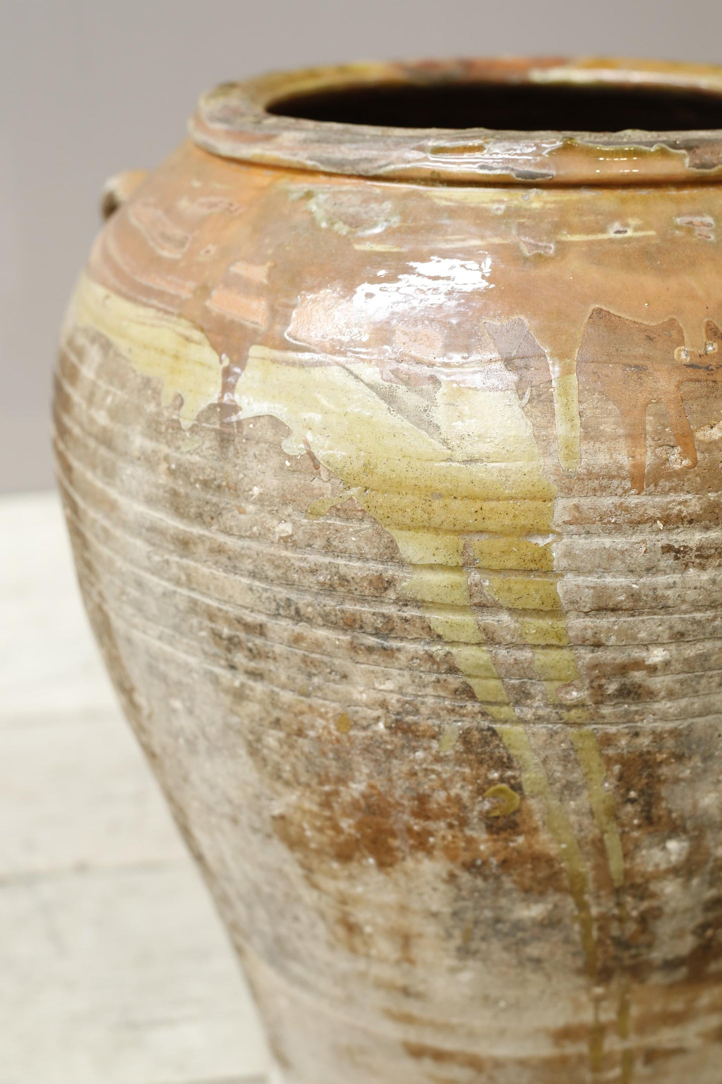 19th century Orange glazed Spanish olive pot - Medium