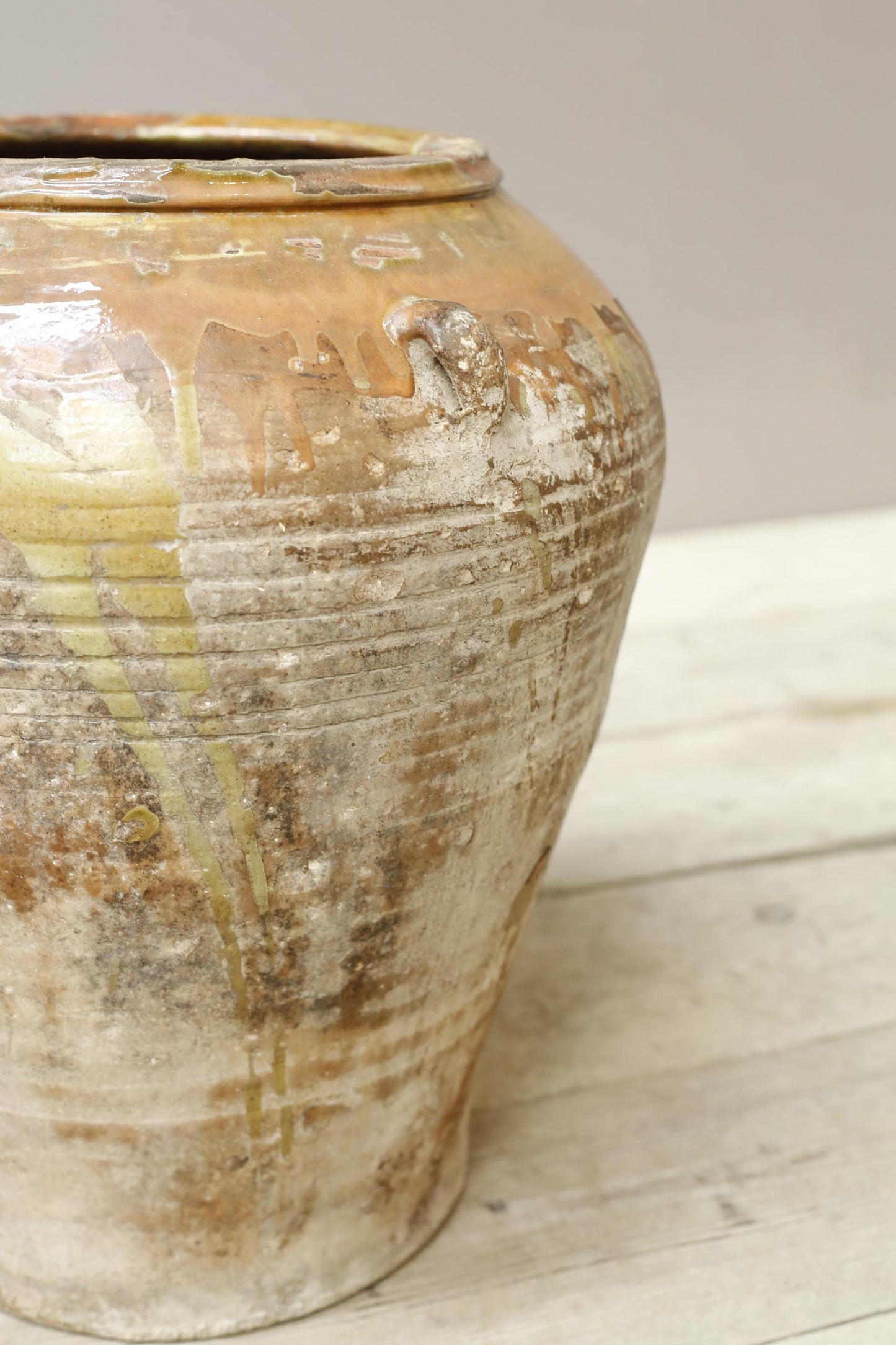 19th century Orange glazed Spanish olive pot - Medium