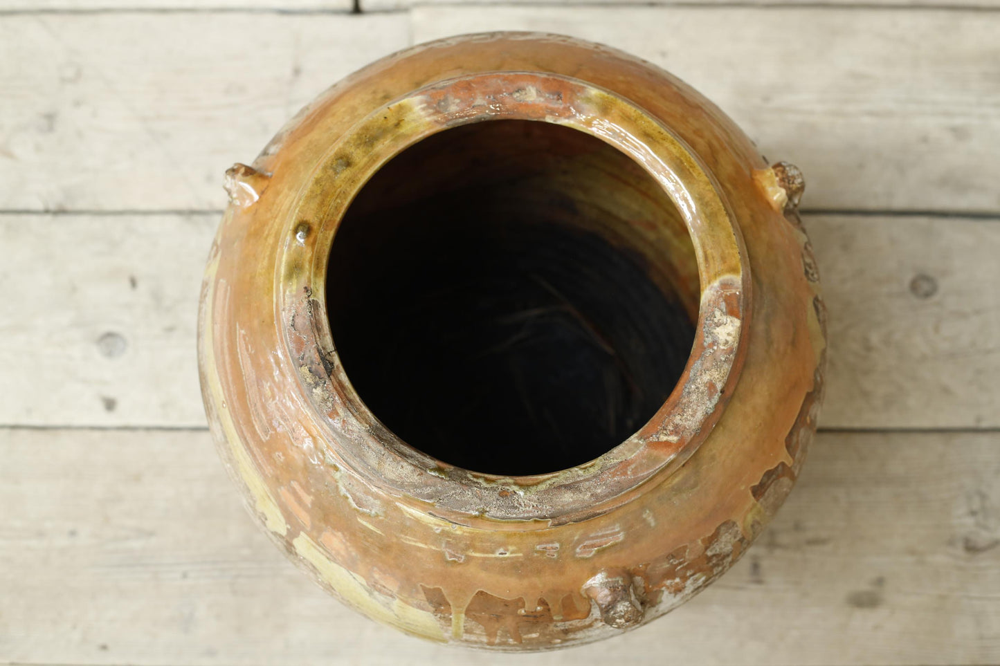 19th century Orange glazed Spanish olive pot - Medium