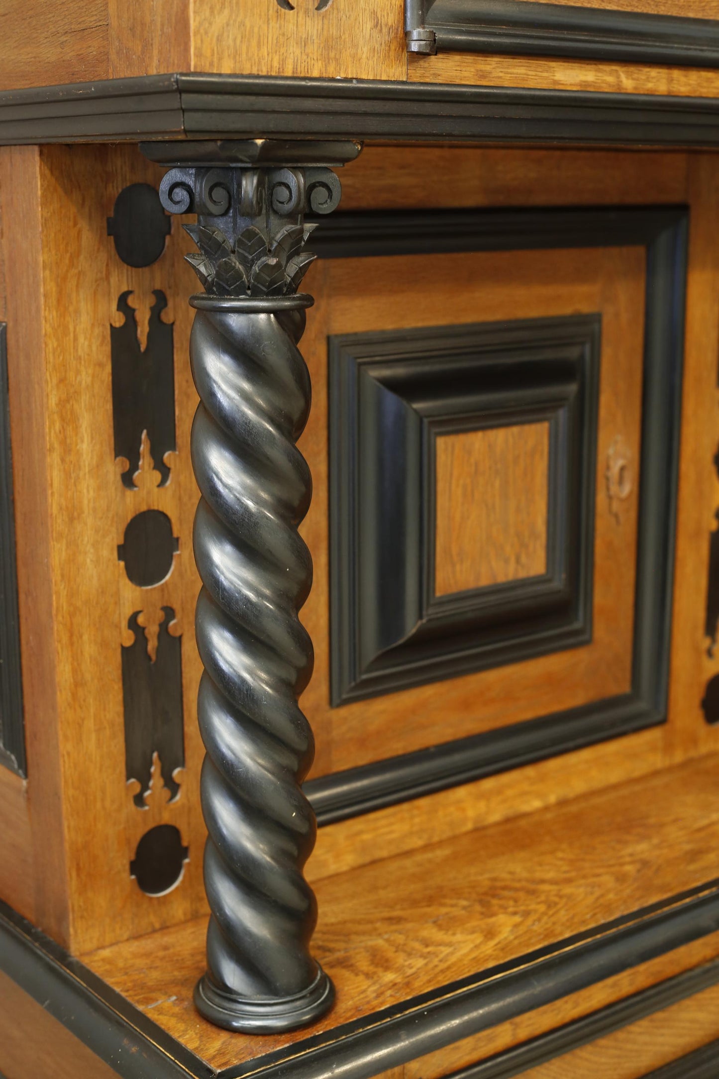 19th century Dutch oak and ebony Kas cupboard