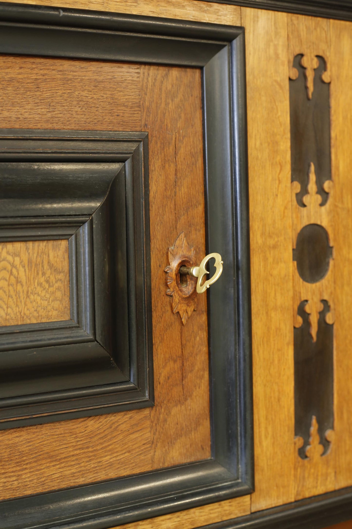 19th century Dutch oak and ebony Kas cupboard